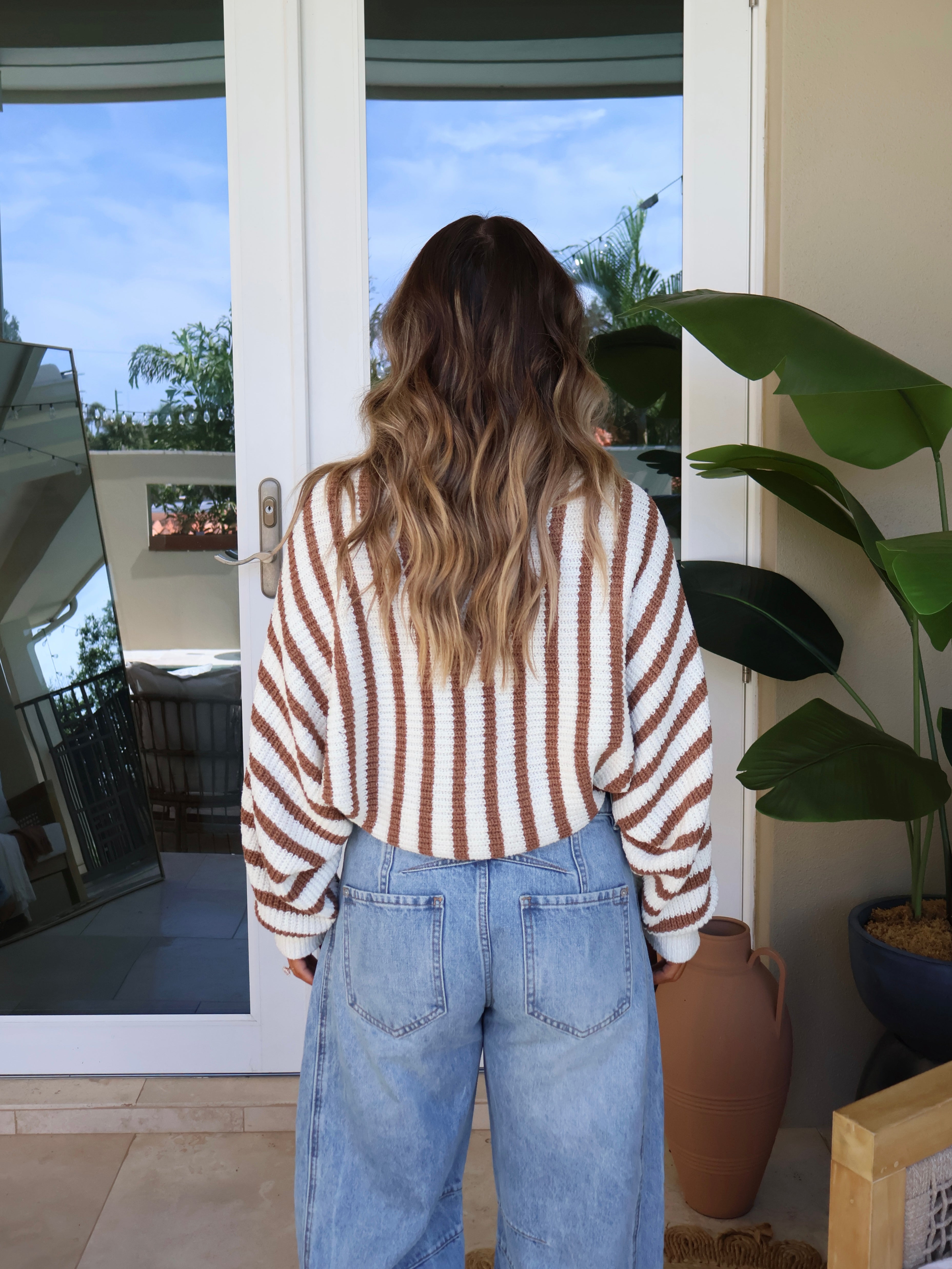 Autumn Leaves Striped Bolero Taupe/Cream