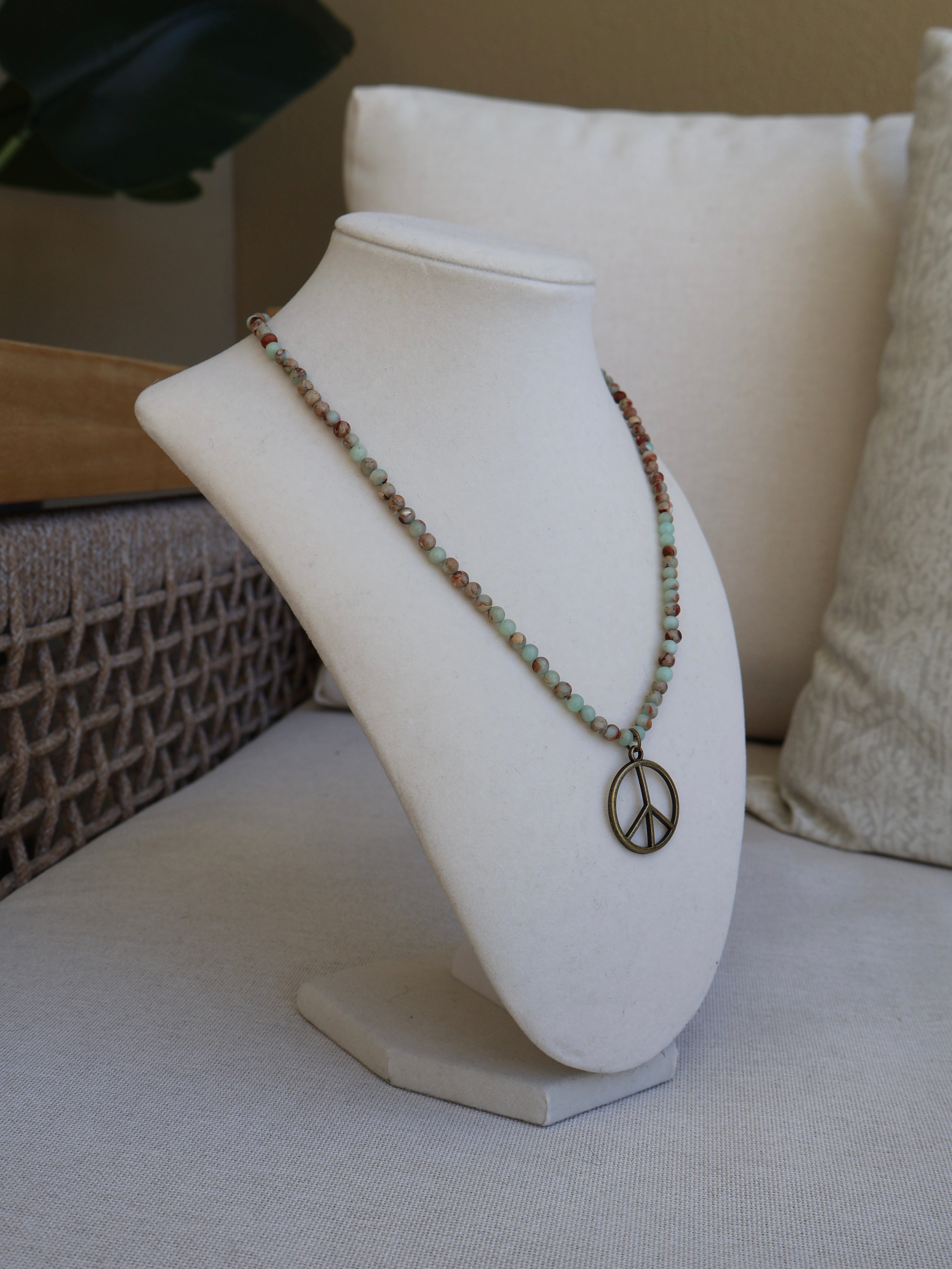 Lennon Peace Necklace Aquamarine