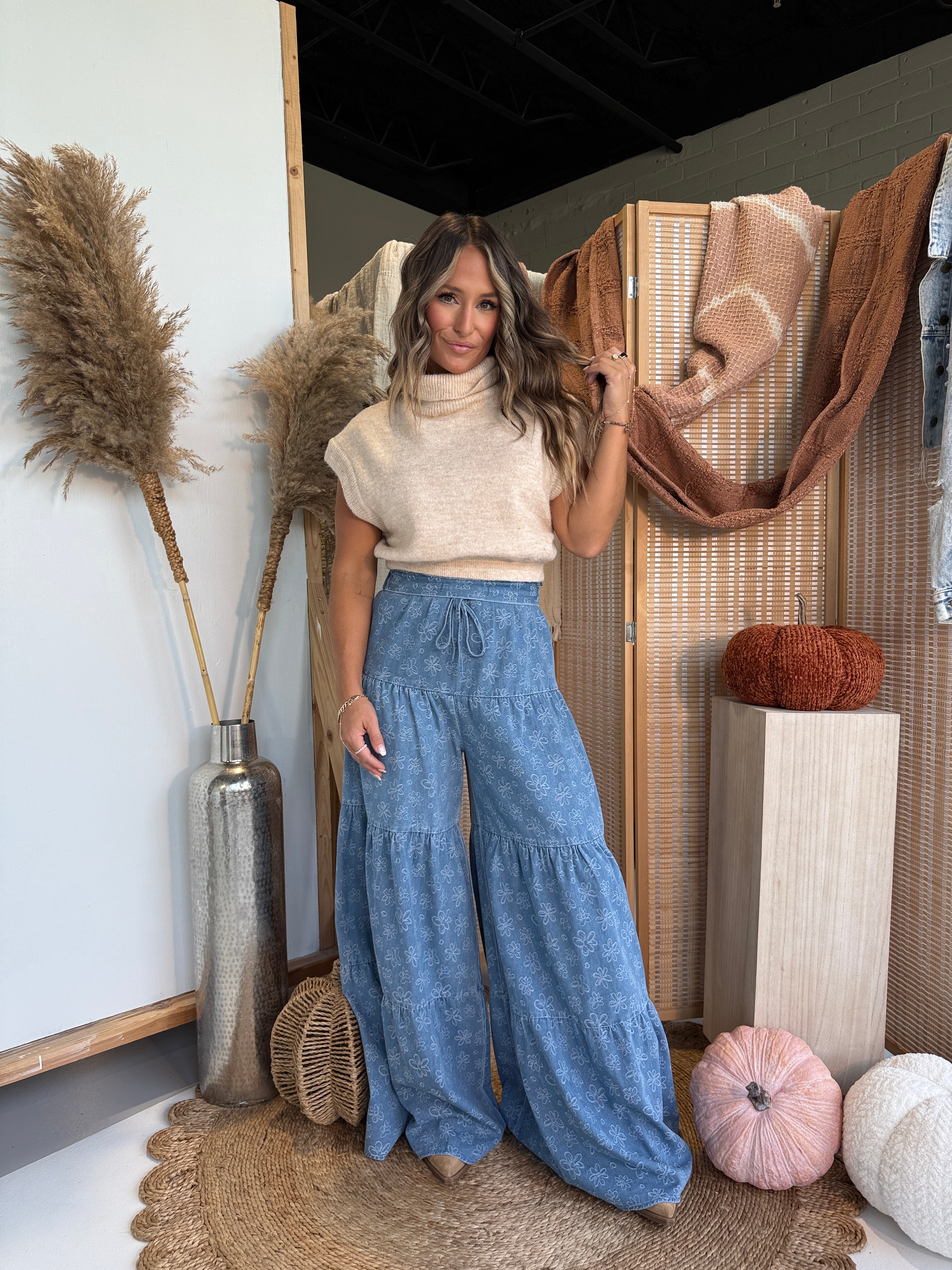 Sweater Weather Tiered Pants Denim