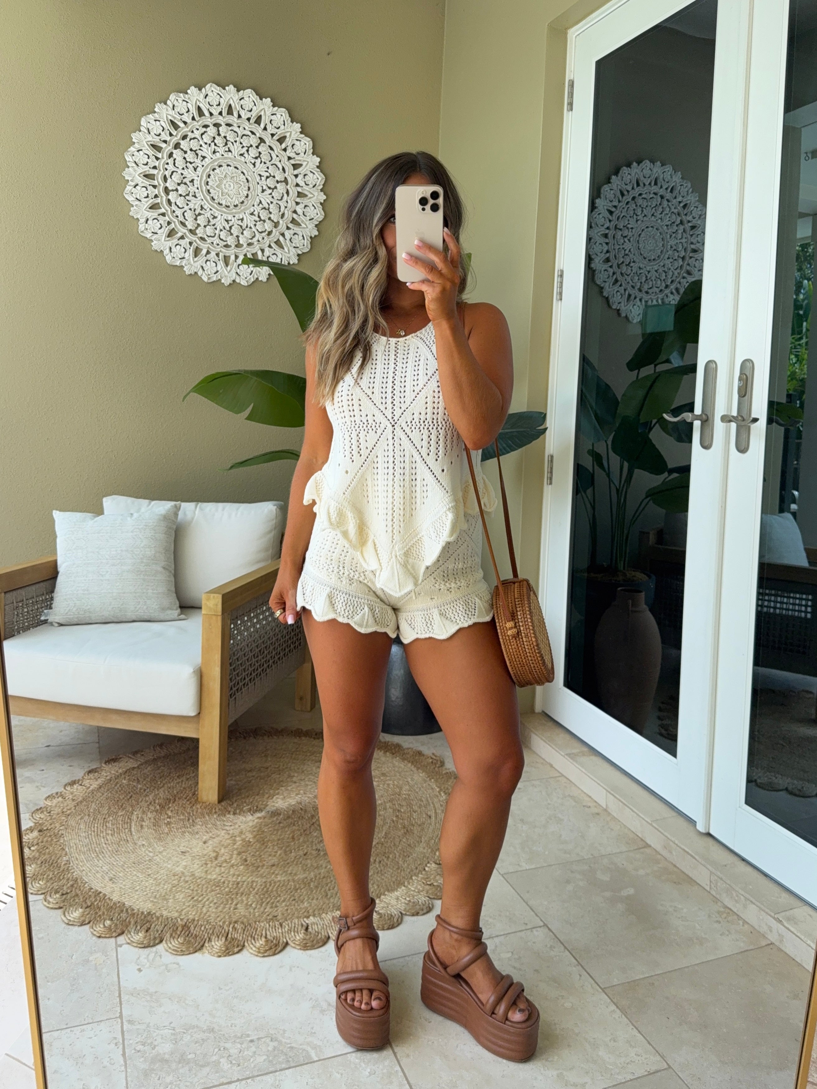 Evermore Crochet Shorts Set Cream