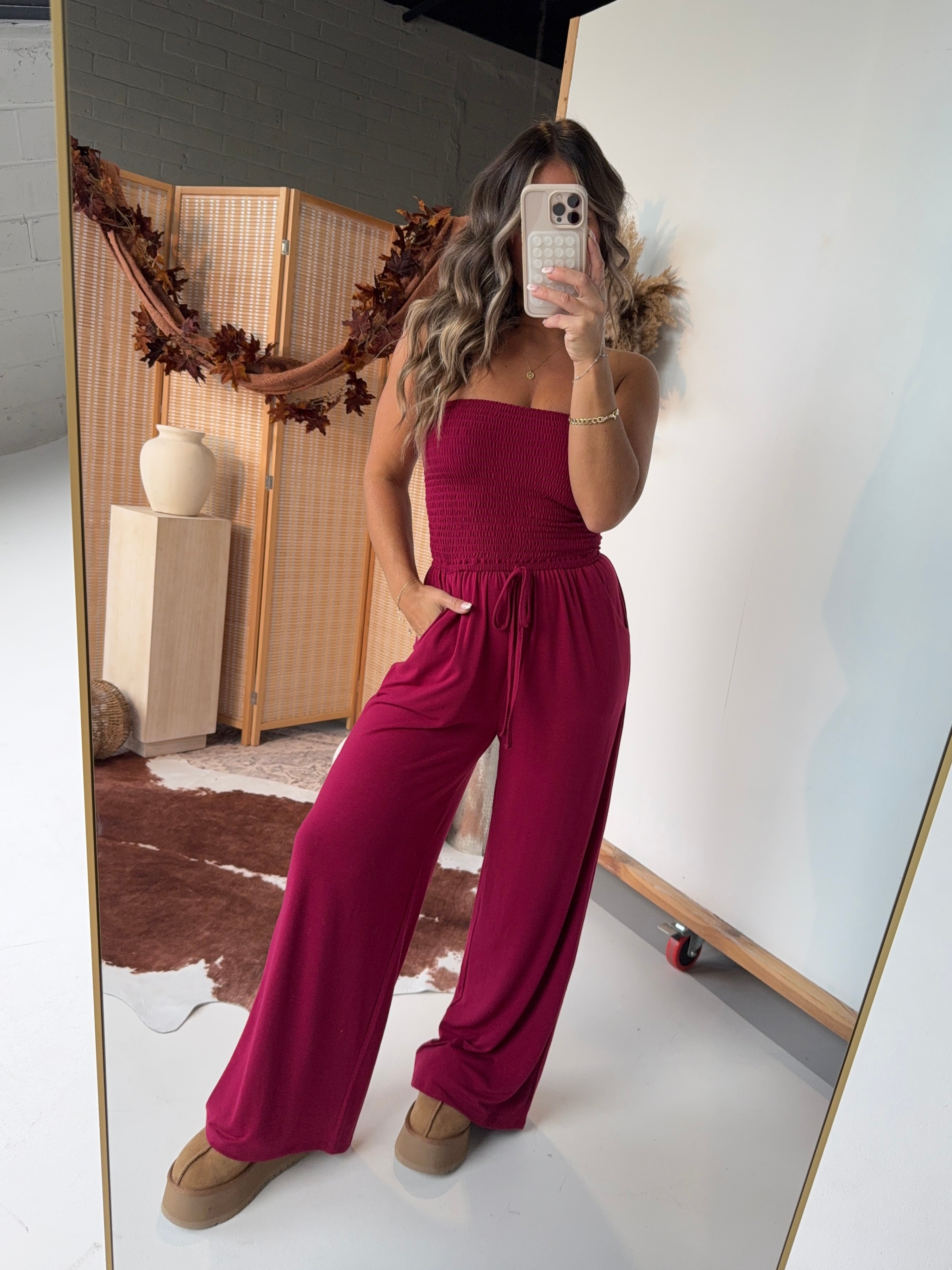 Ocean Breeze Tube Top Jumpsuit Cabernet