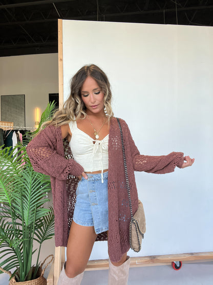 Autumn Breeze Oversized Knit Cardigan Rust