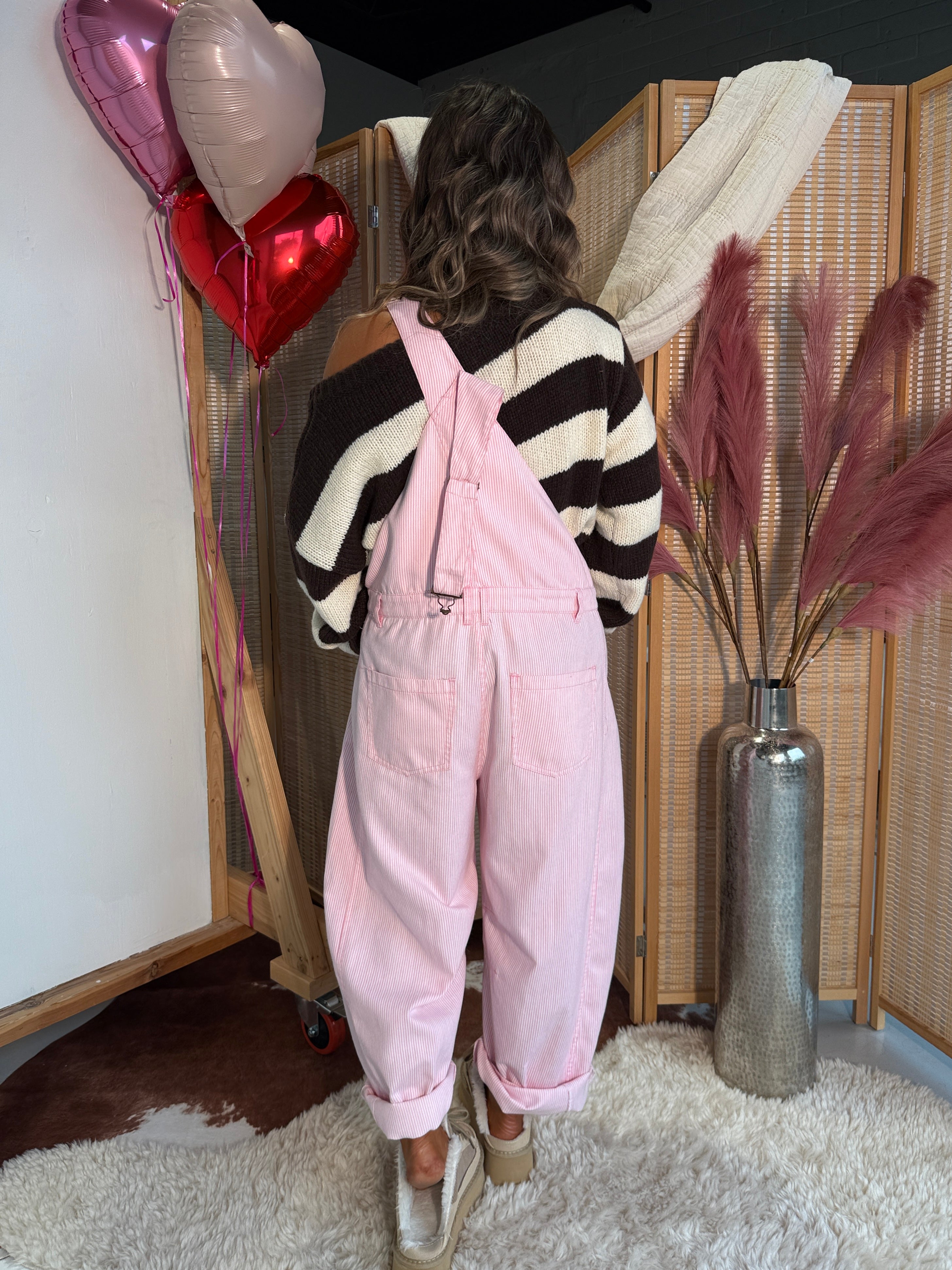 Kiss Me Barrel Overalls Pink
