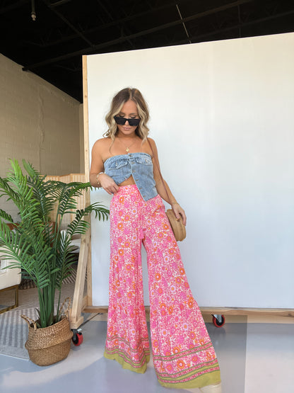 Pinkish Bloom Wide Leg Boho Pants