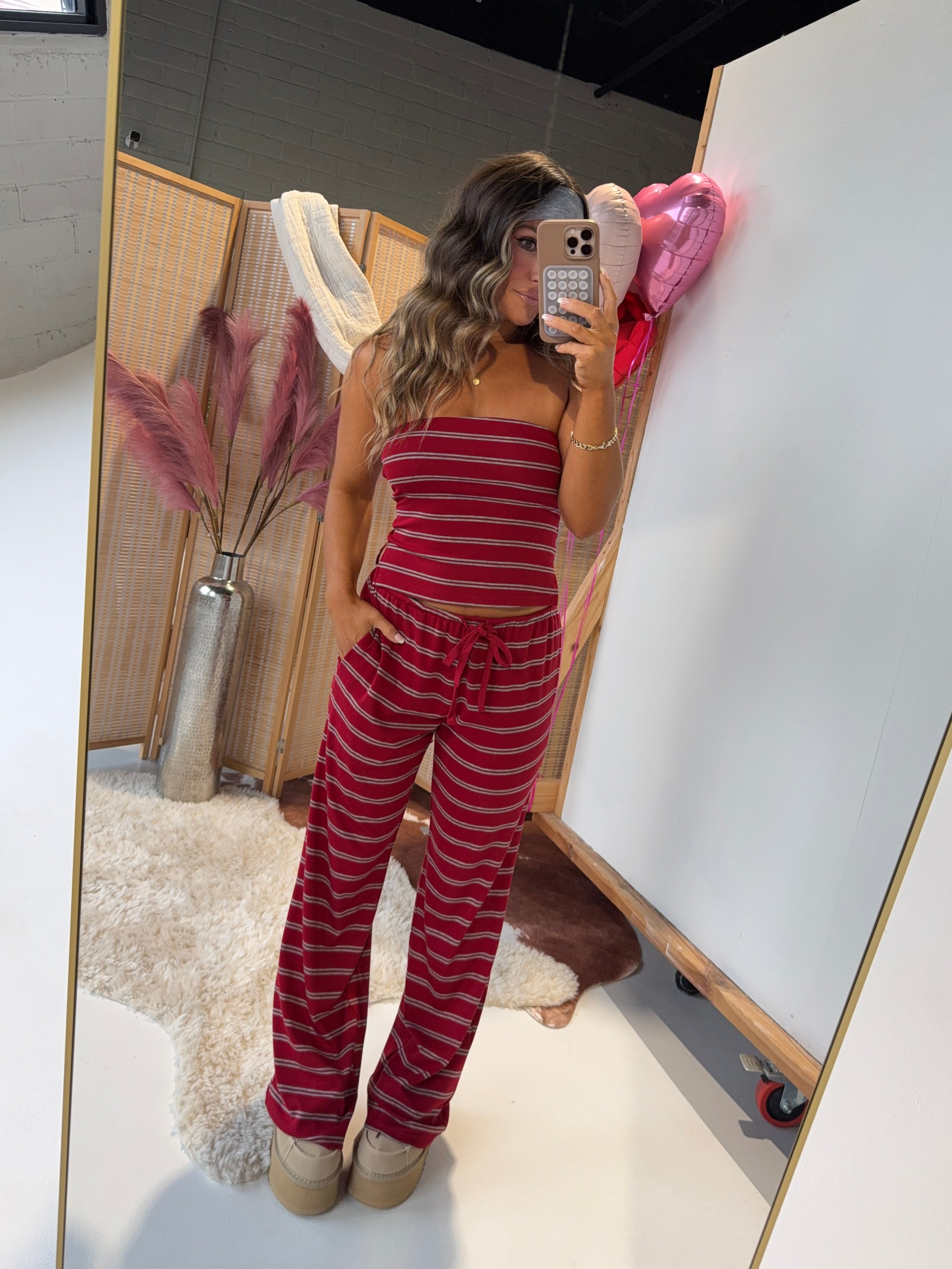 Gimme Your Love Lounge Set Red Stripe