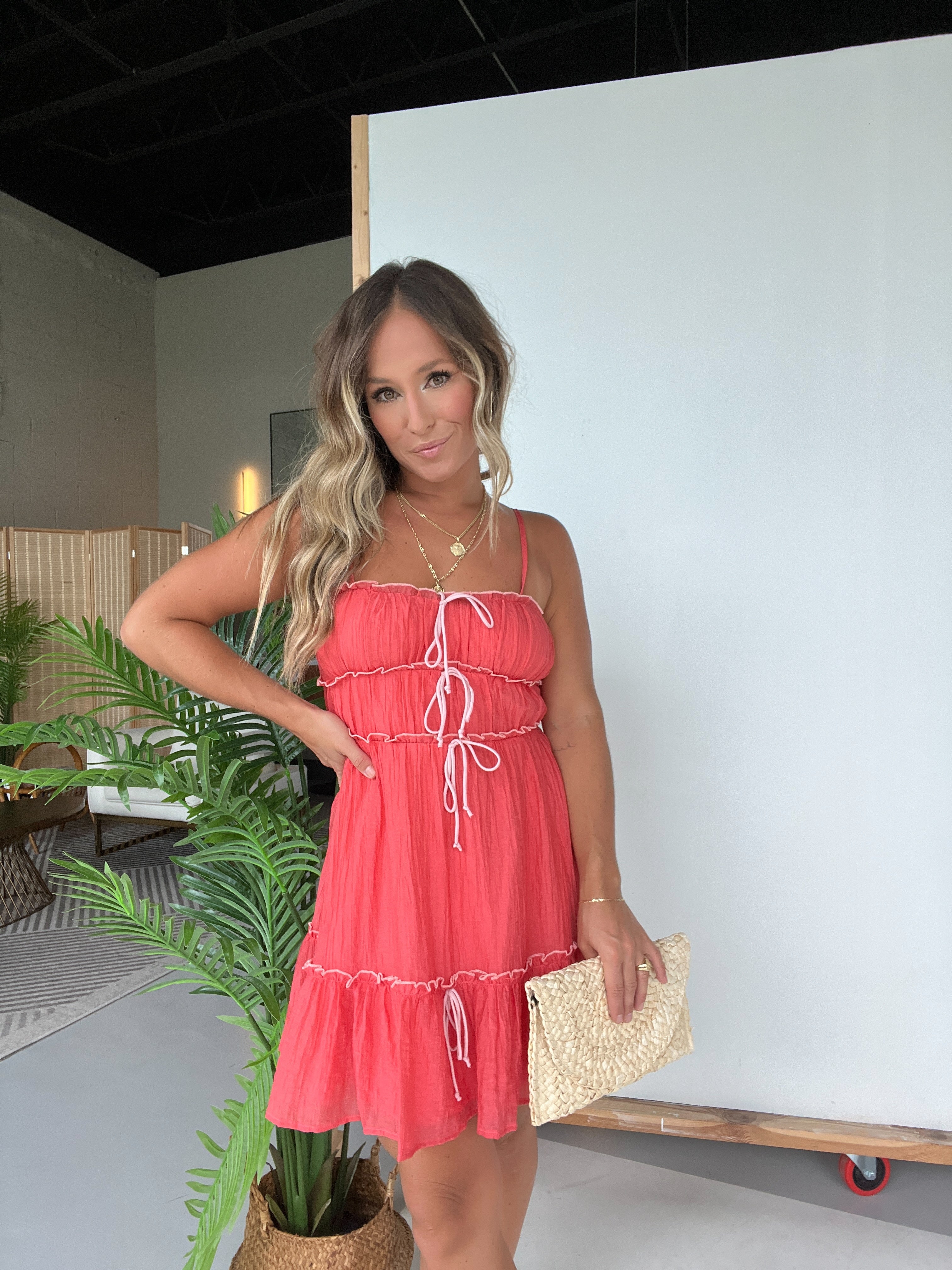 Orange County Ruffle Mini Dress Red