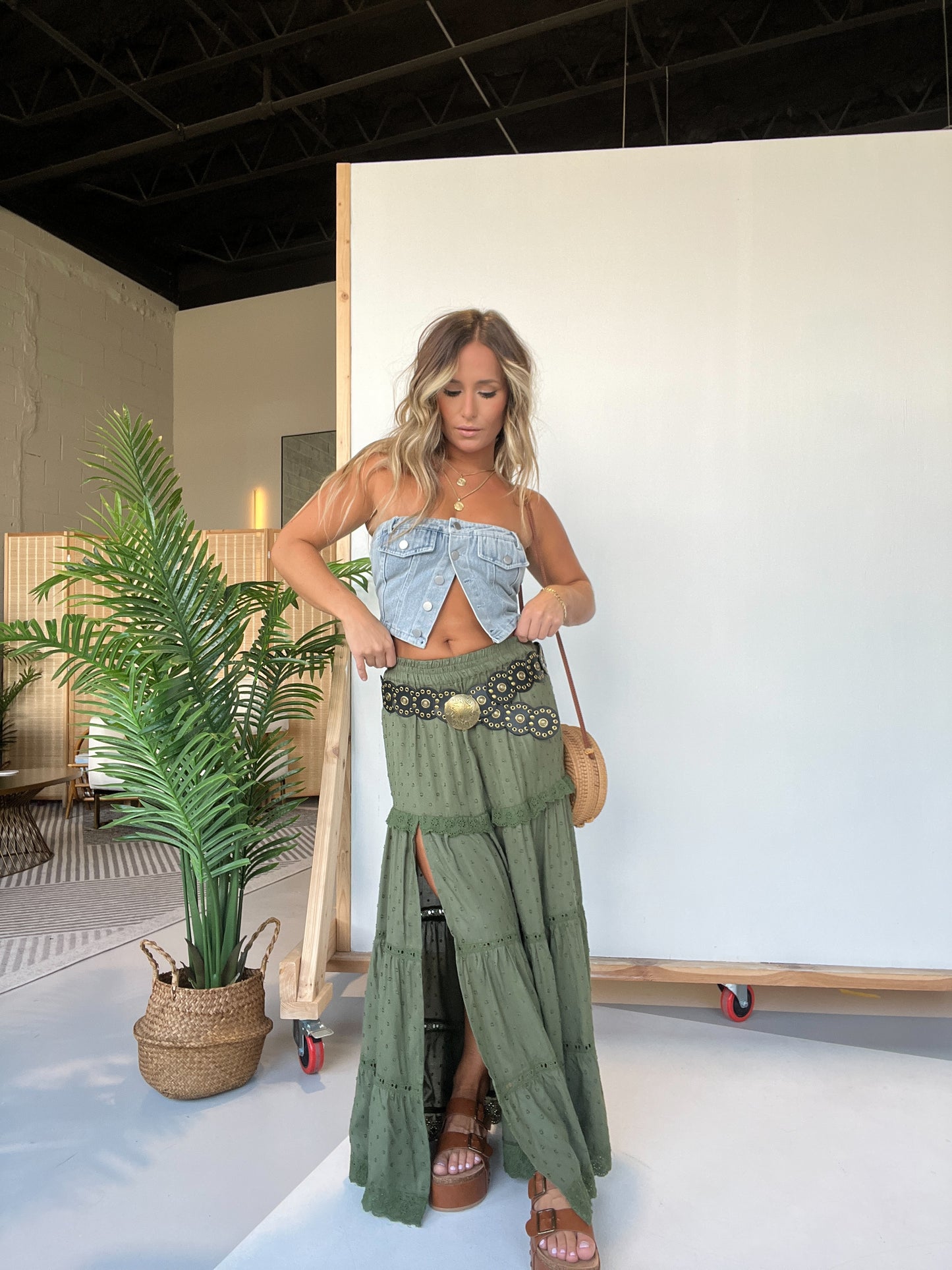 Make Waves Maxi Skirt Olive