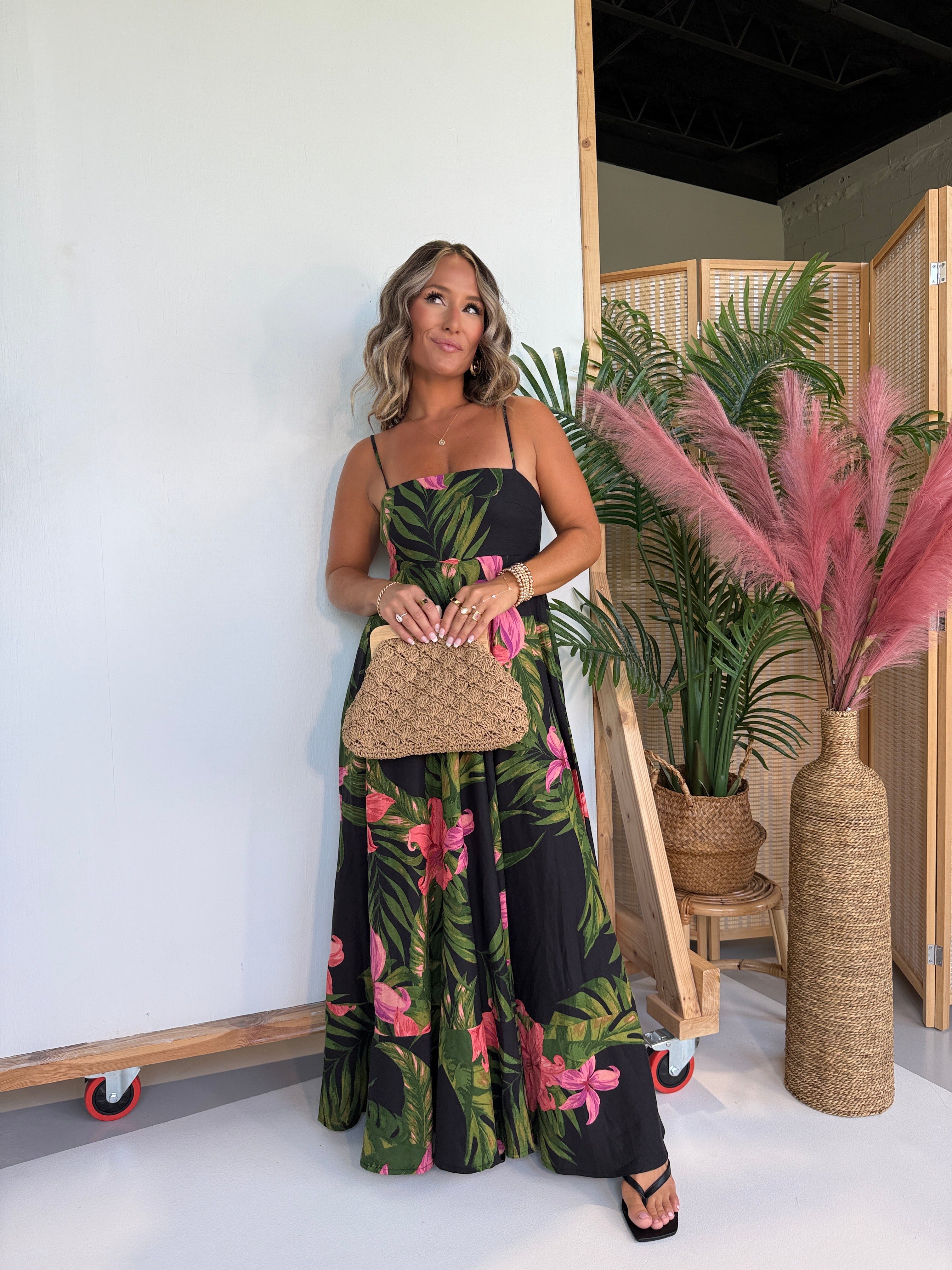 Rainforest Floral Maxi Dress Black Multi