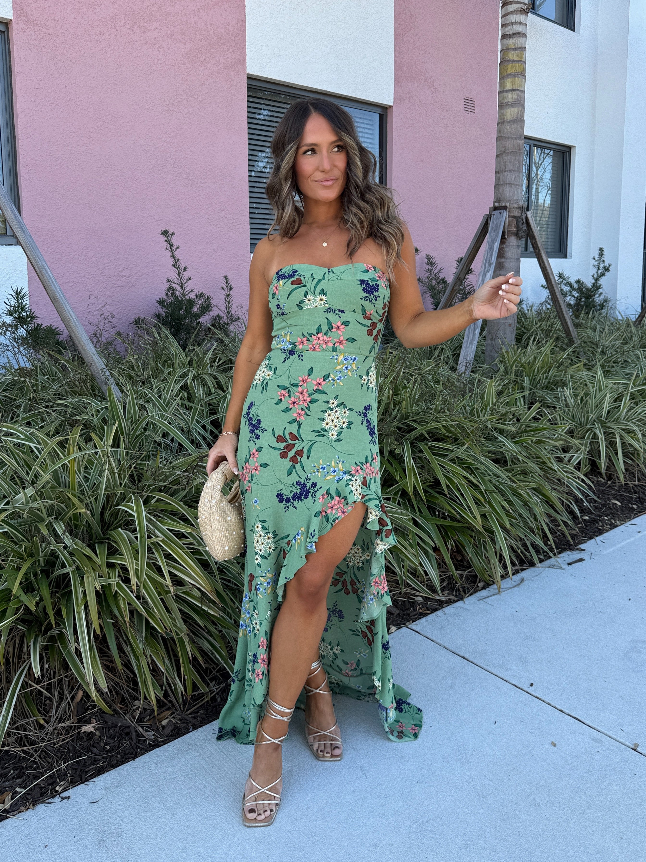 Delicate Timing Floral Maxi Dress Sage Multi
