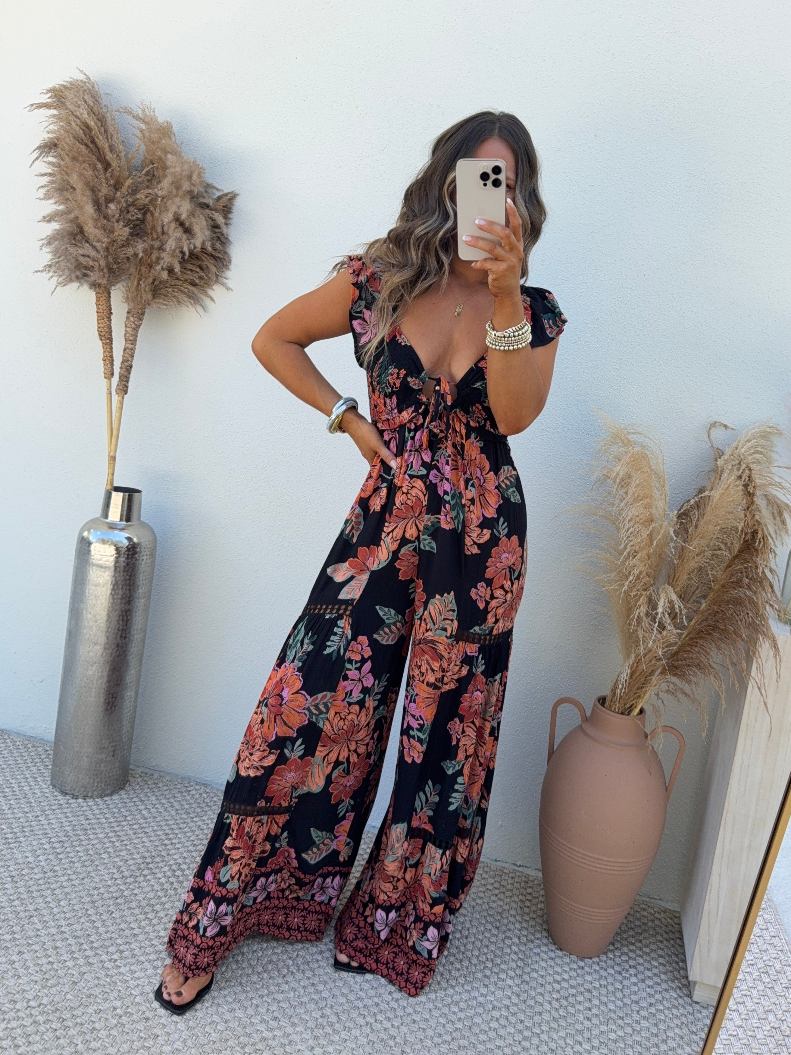 Chasing Summer Floral Jumpsuit Black