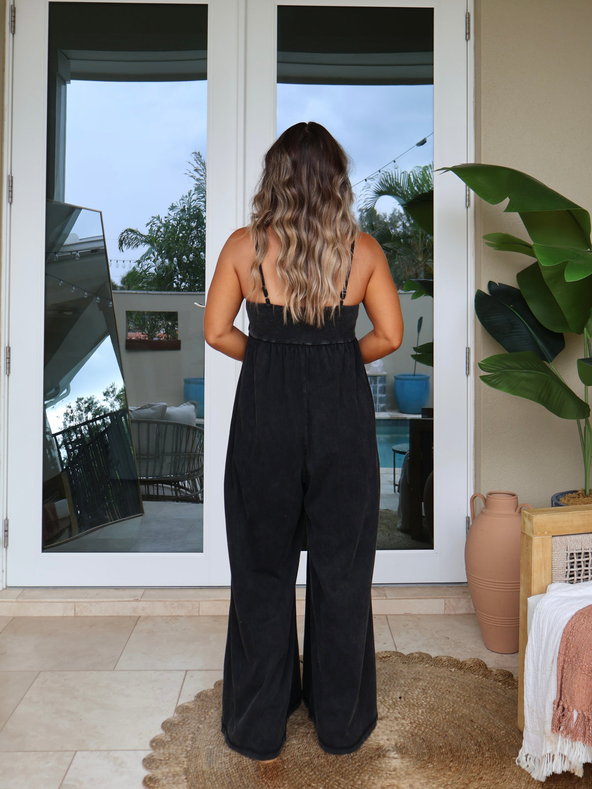 Off Duty Wide Leg Jumpsuit Washed Black