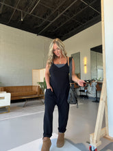 Load image into Gallery viewer, AROUND THE TOWN KNIT JUMPSUIT BLACK
