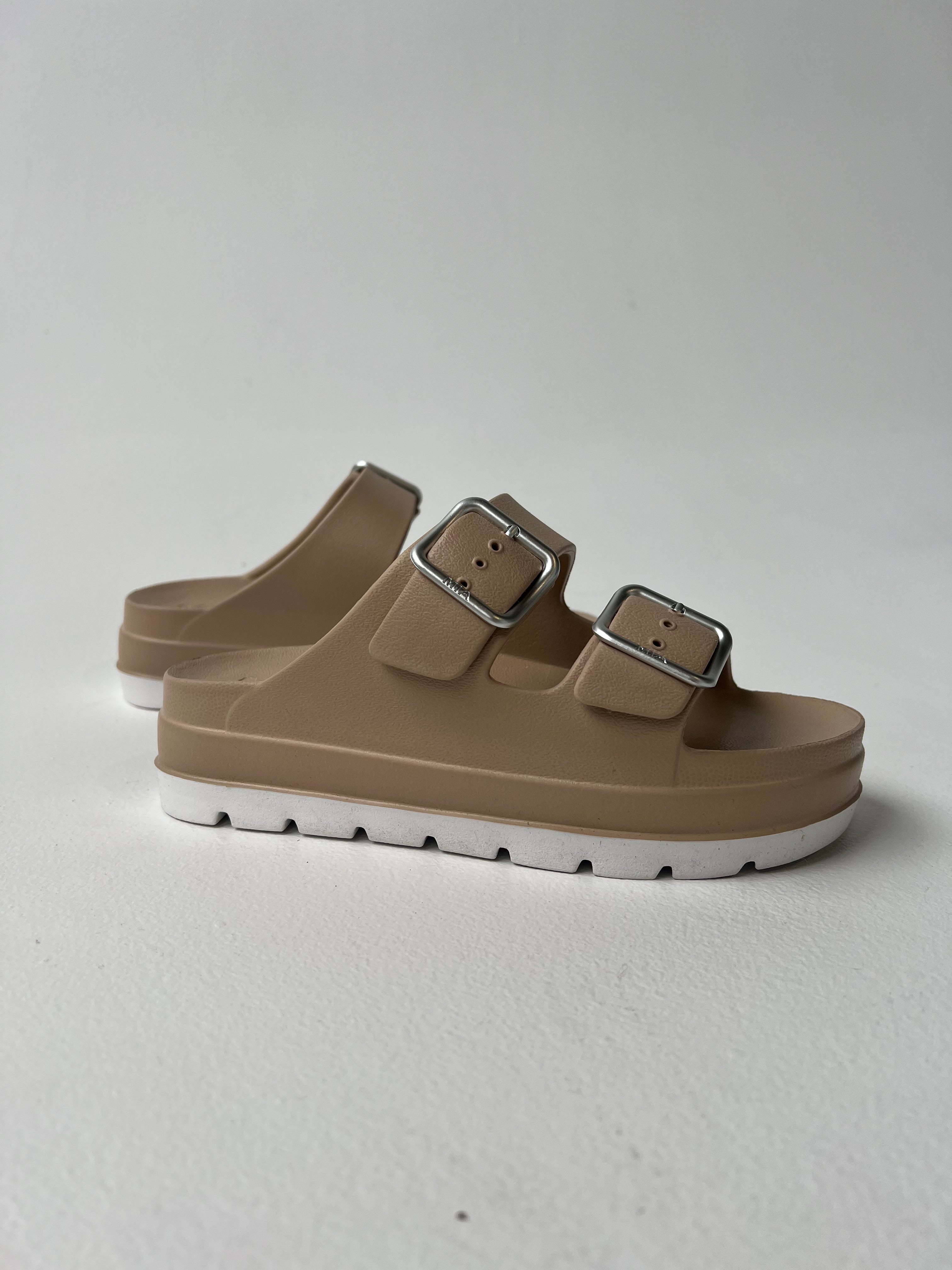 Santi Stacked Double Strap Slides Sand