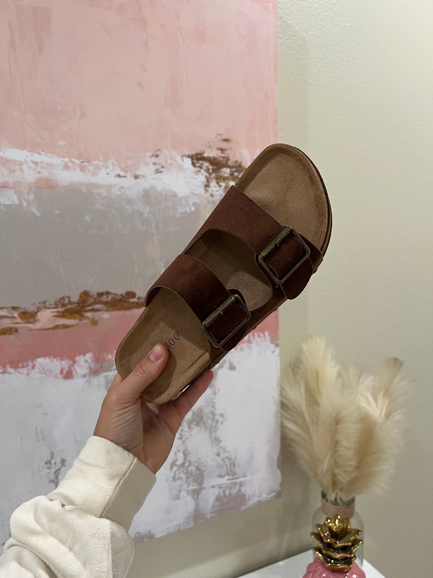 Blowout Stacked Double Strap Slides Brown