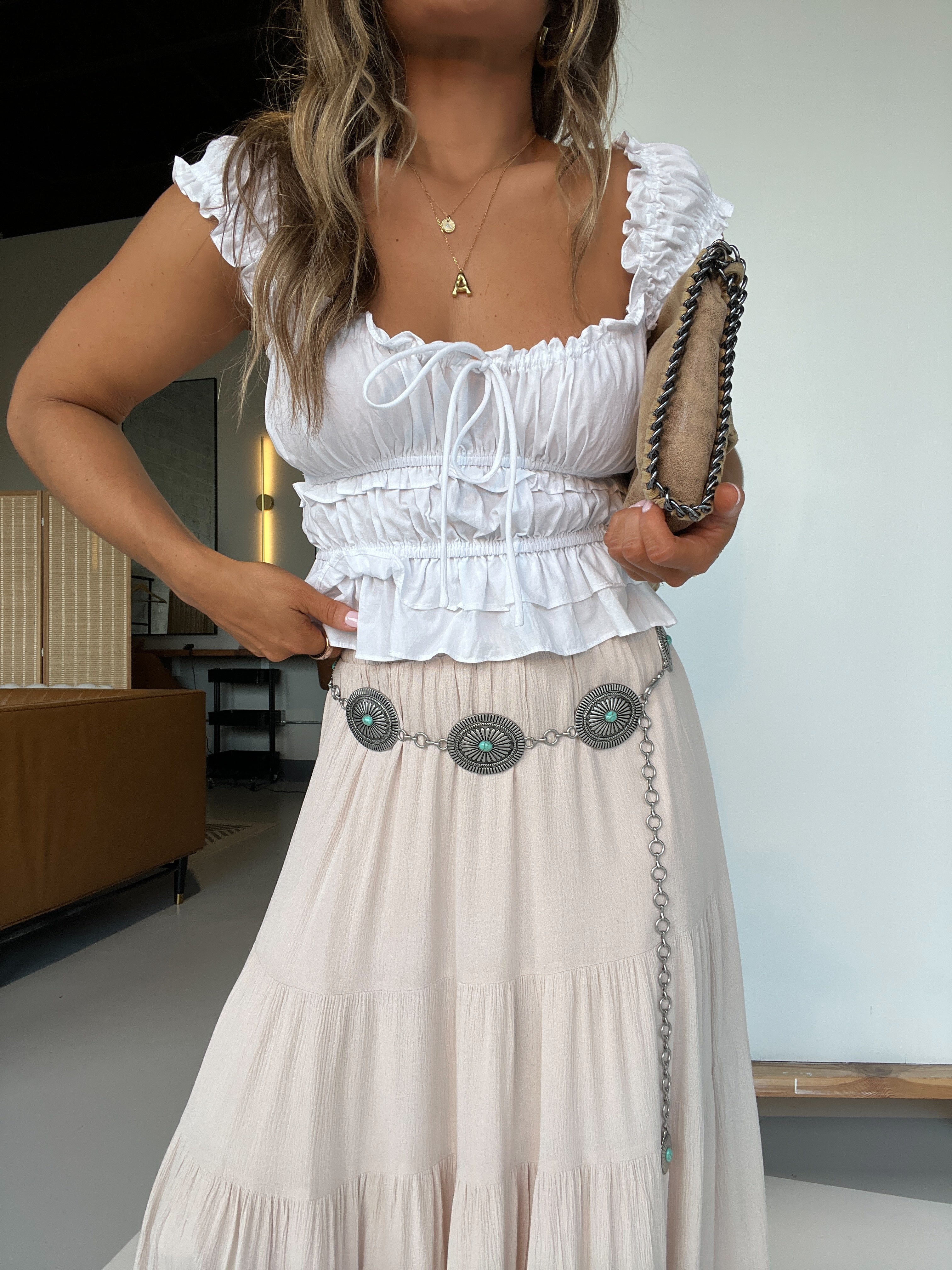 Turquoise Oval Western Chain Belt Silver