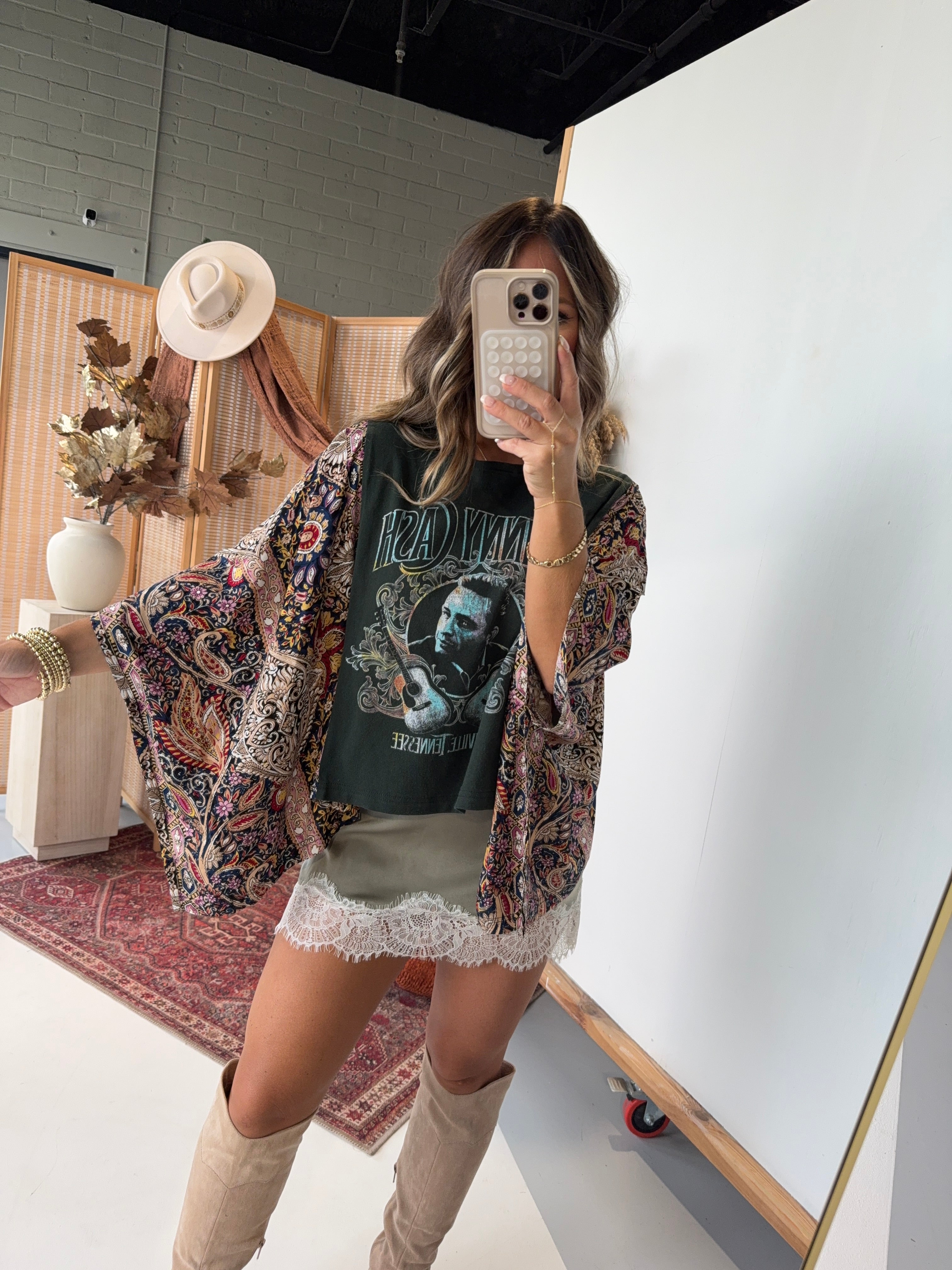 Johnny Cash Mix & Match Tee Green Floral