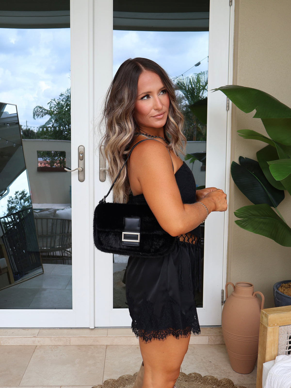 Midnight Luxe Fur Bag Black