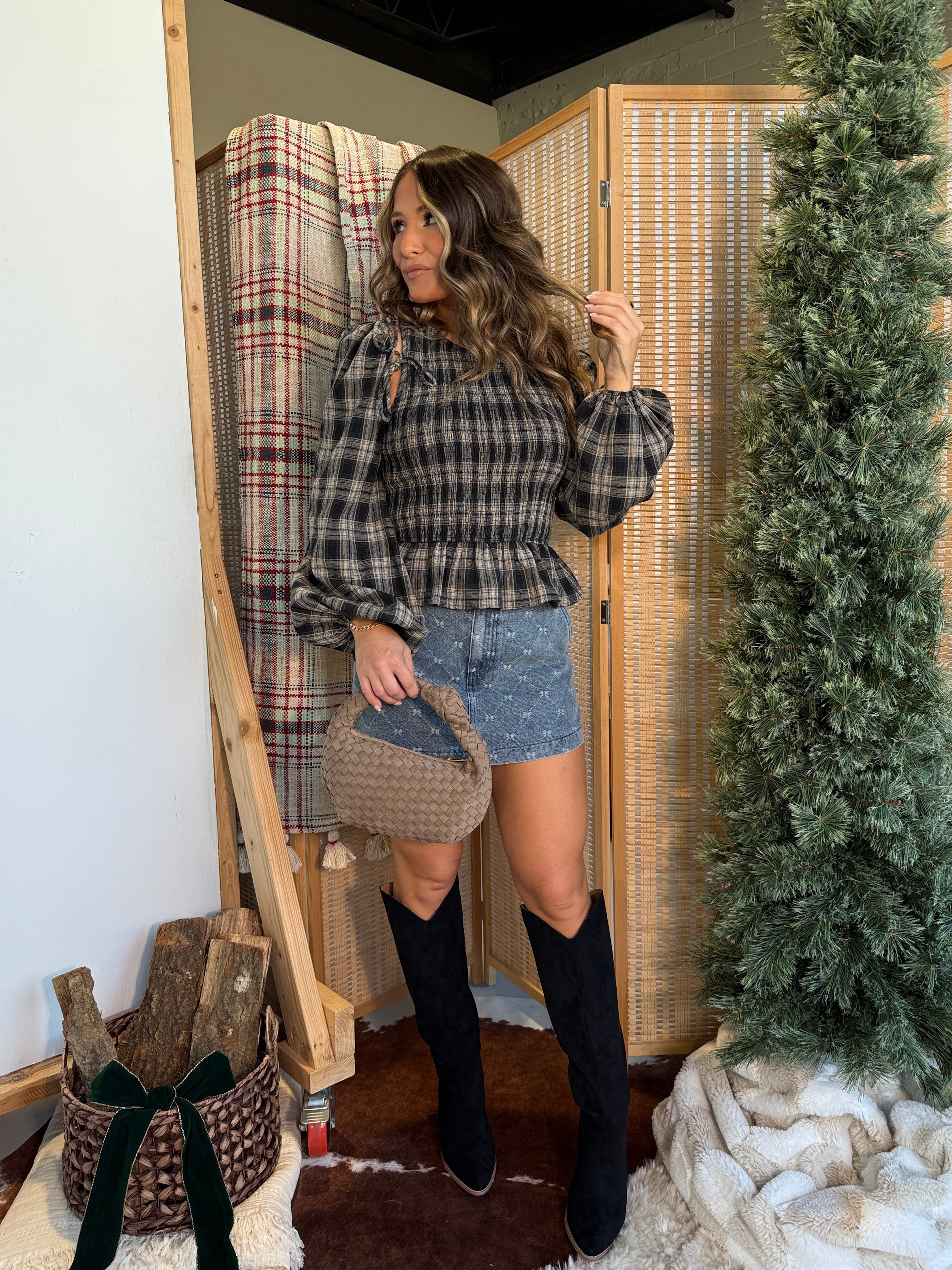 November Falls Smocked Top Black