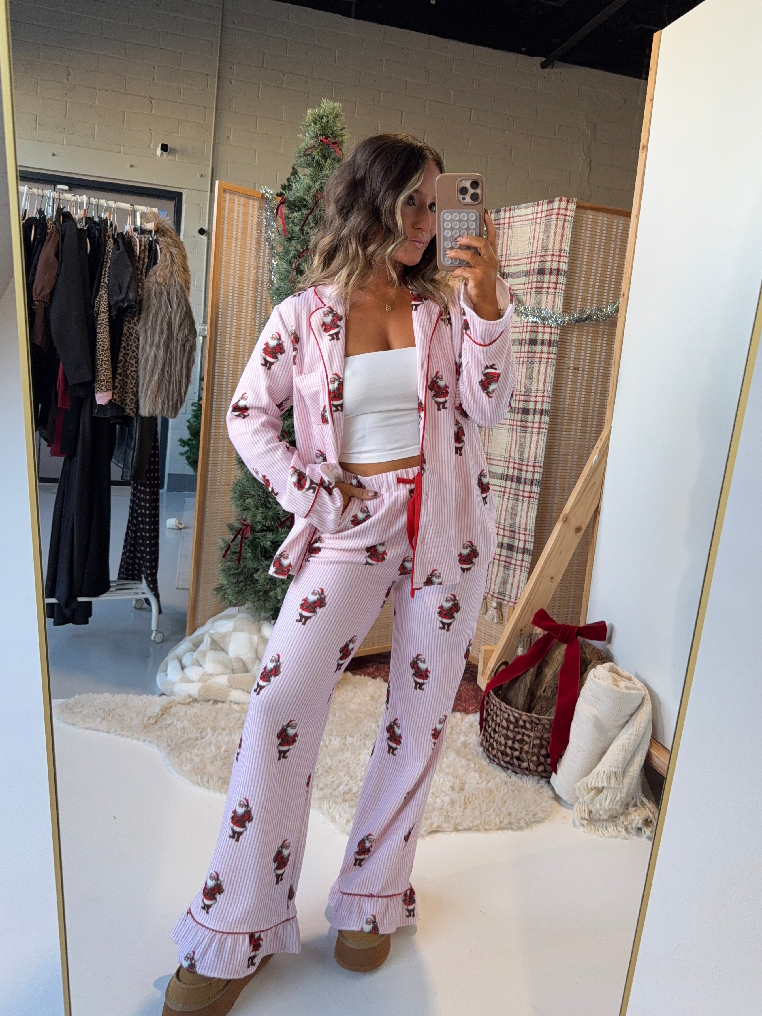 Santa's Coming to Town Pajama Set Pink