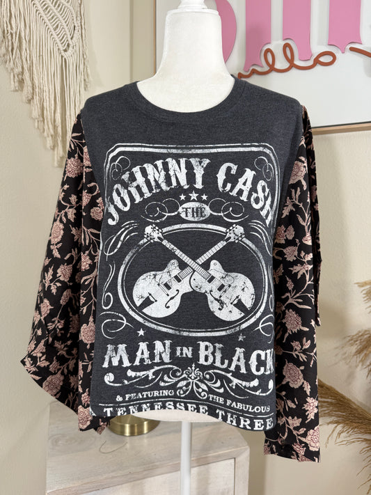 Johnny Cash Mix & Match Tee Grey Floral