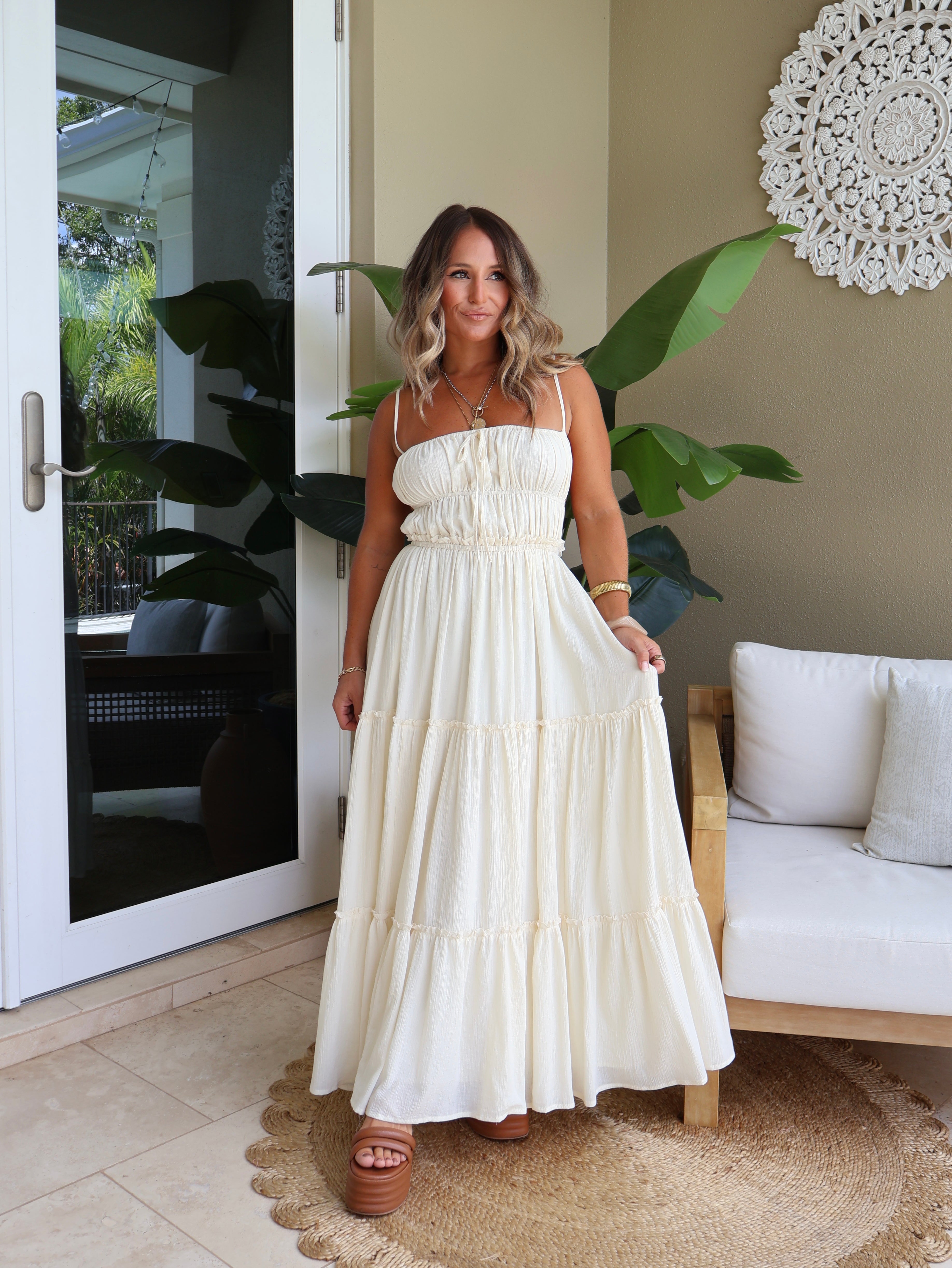 Amara Tiered Maxi Dress Cream