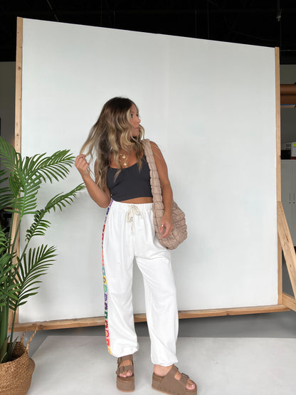 Cross My Mind Crochet Joggers Ivory