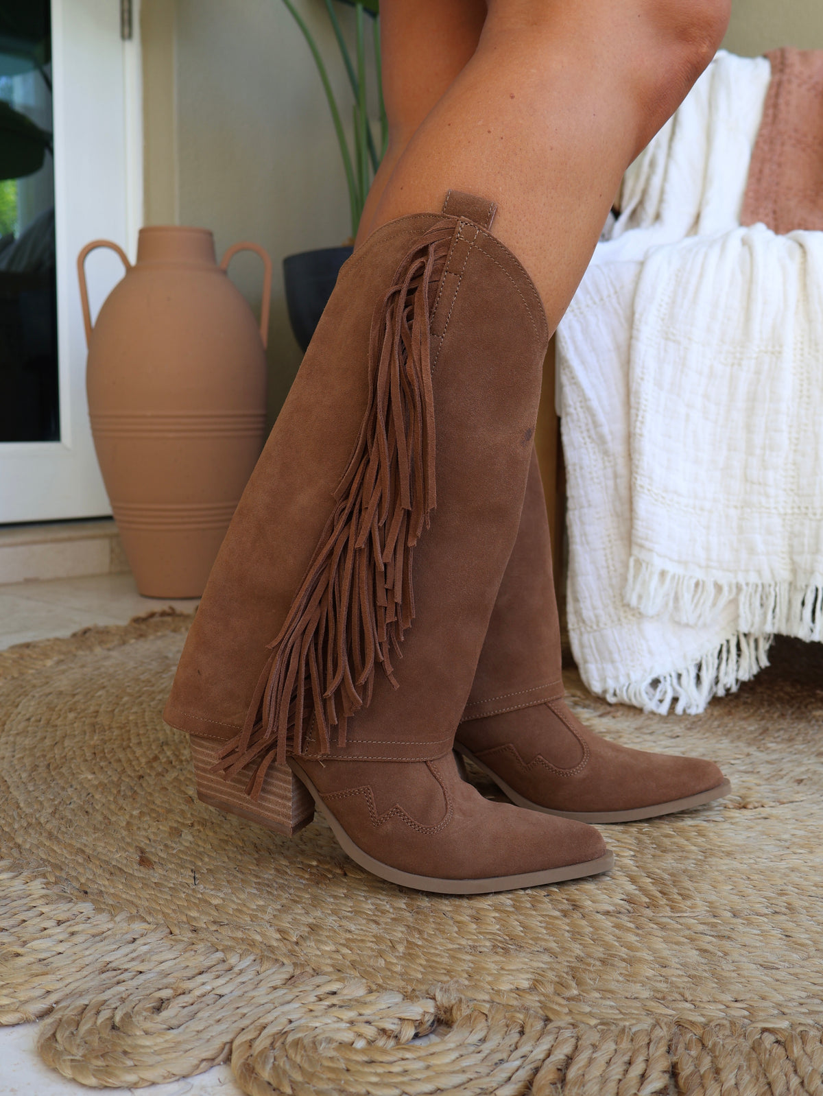 Deston Suede Fringe Boots Tan