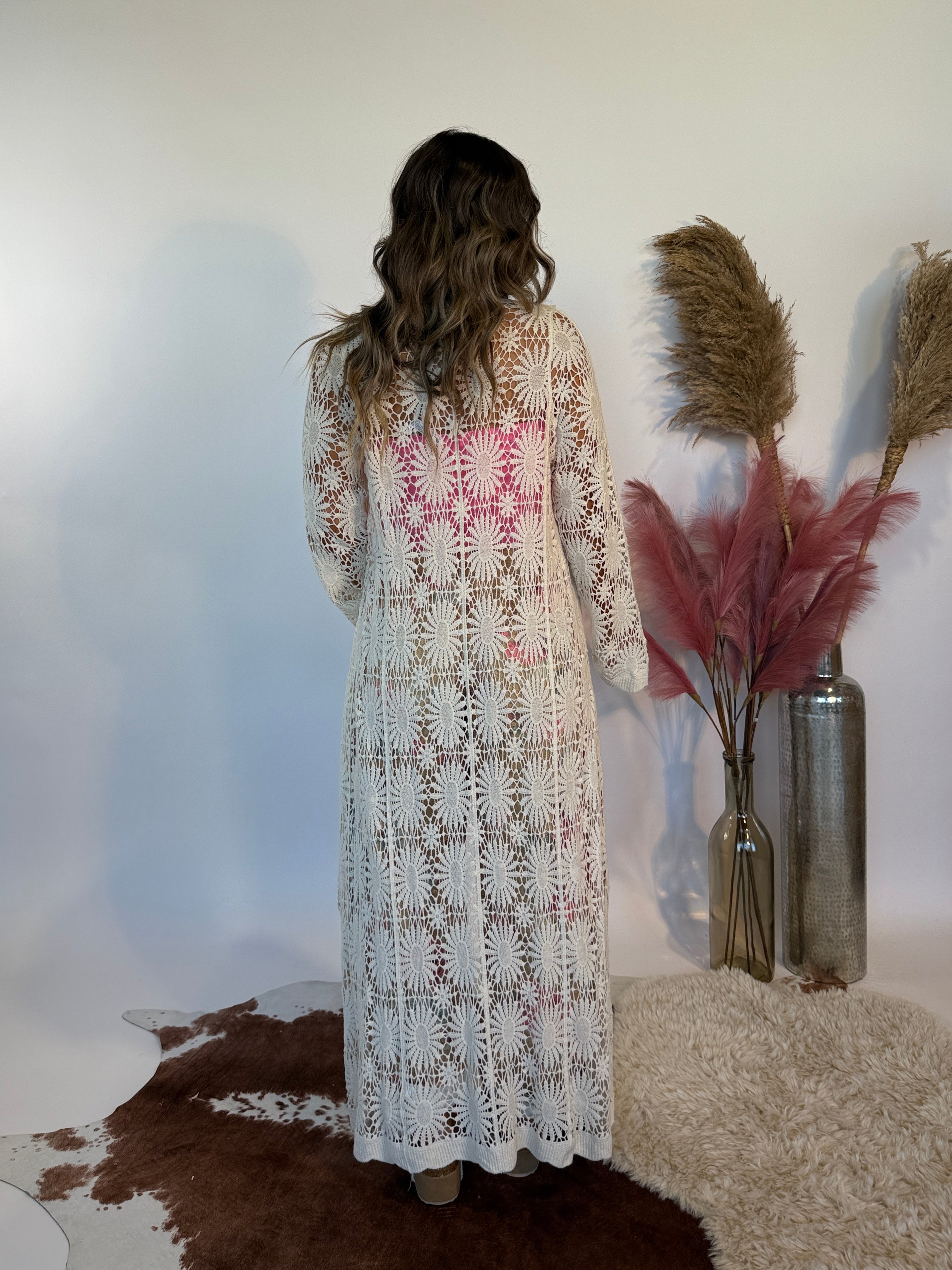 Remi Floral Crochet Cardigan Natural