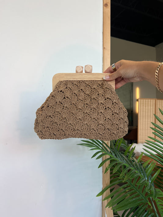 Sasha Straw Clutch Bag Khaki