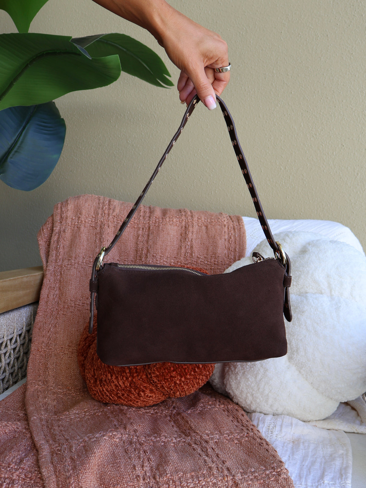 Scarlett Suede Studded Bag Chocolate