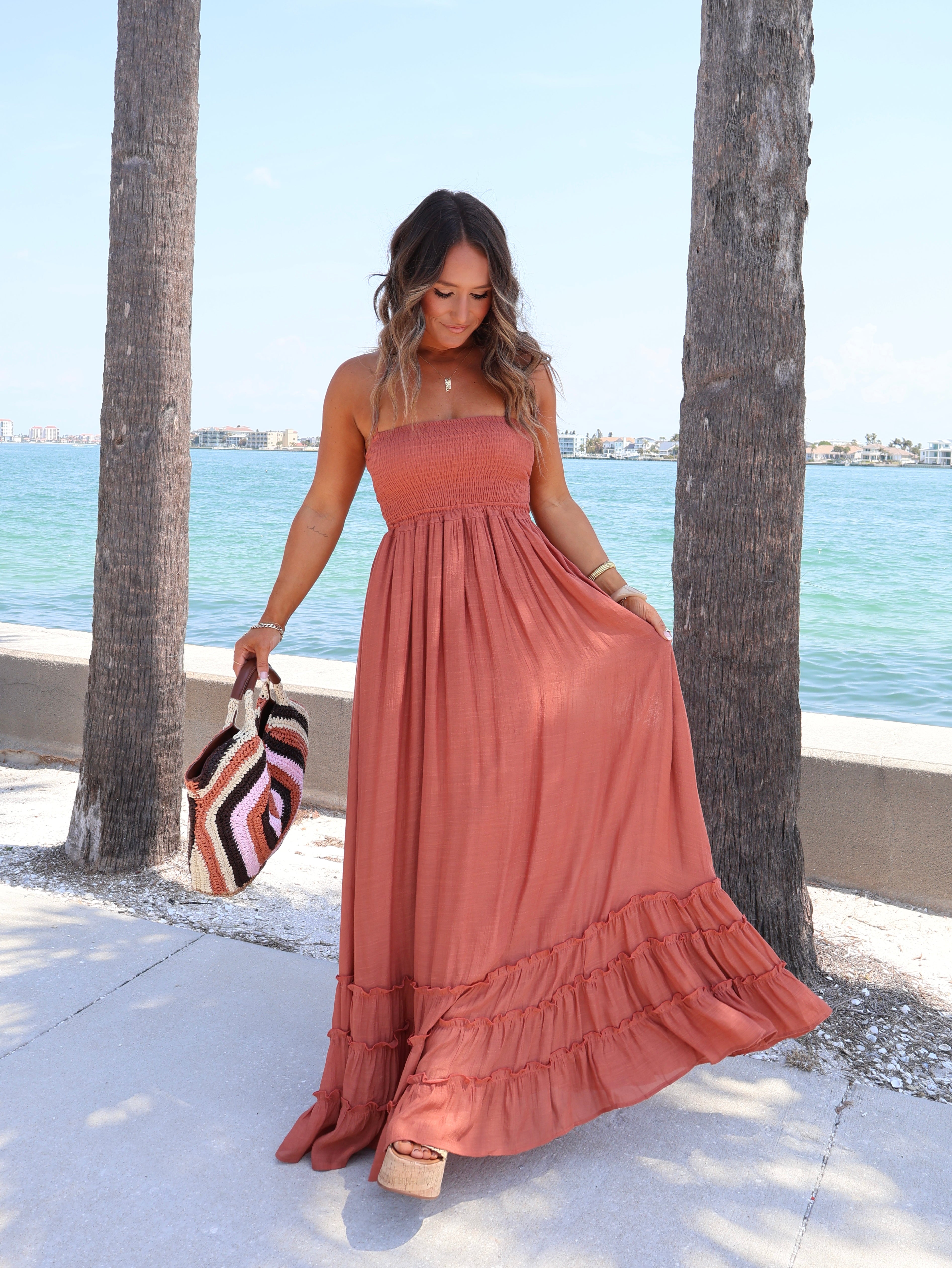 Sunset Lover Halter Maxi Dress Rust