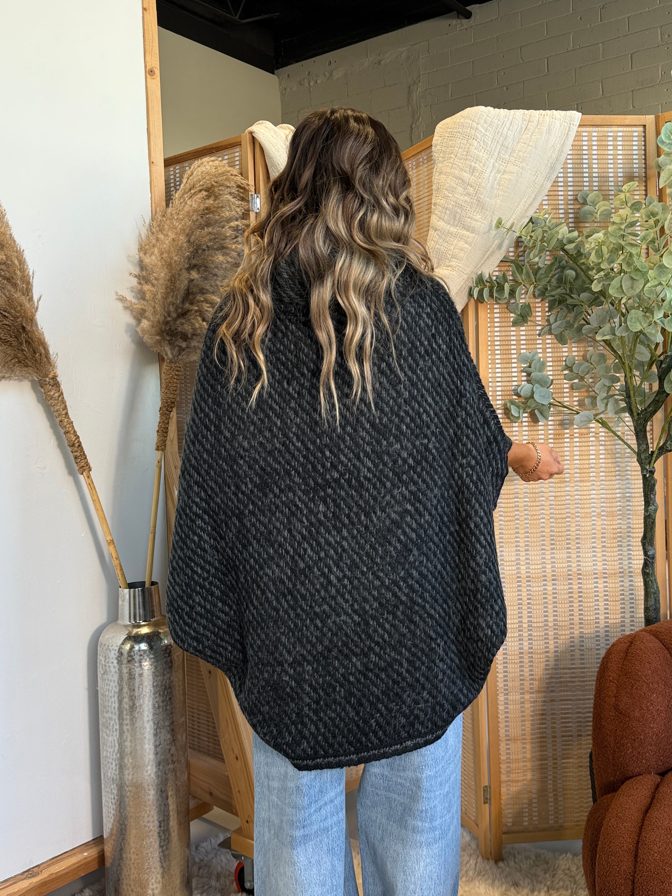 Forever Winter Knit Poncho Black