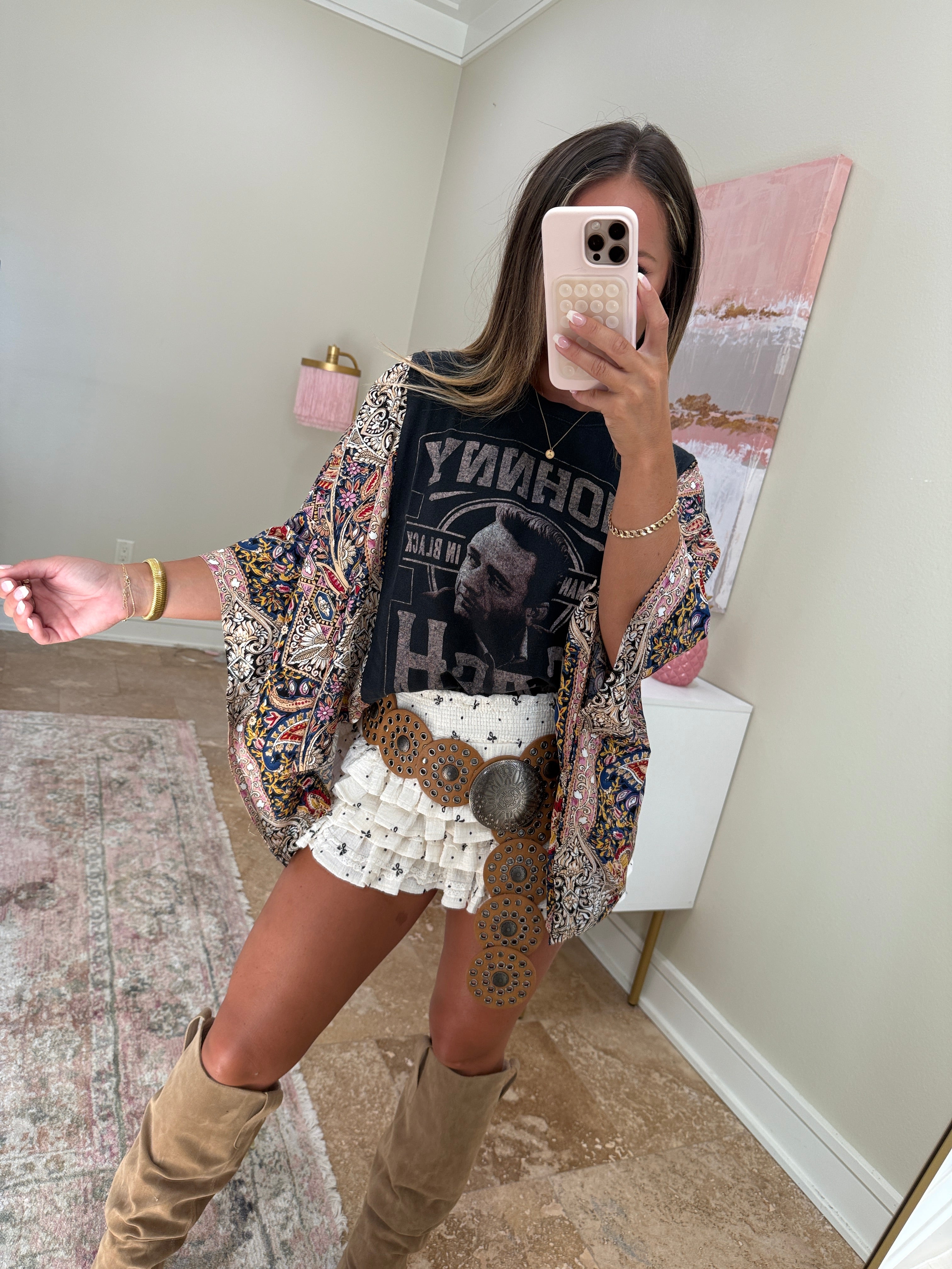 Johnny Cash Mix & Match Tee Black Floral