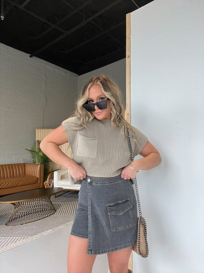 Come or Don't Denim Cargo Mini Skirt