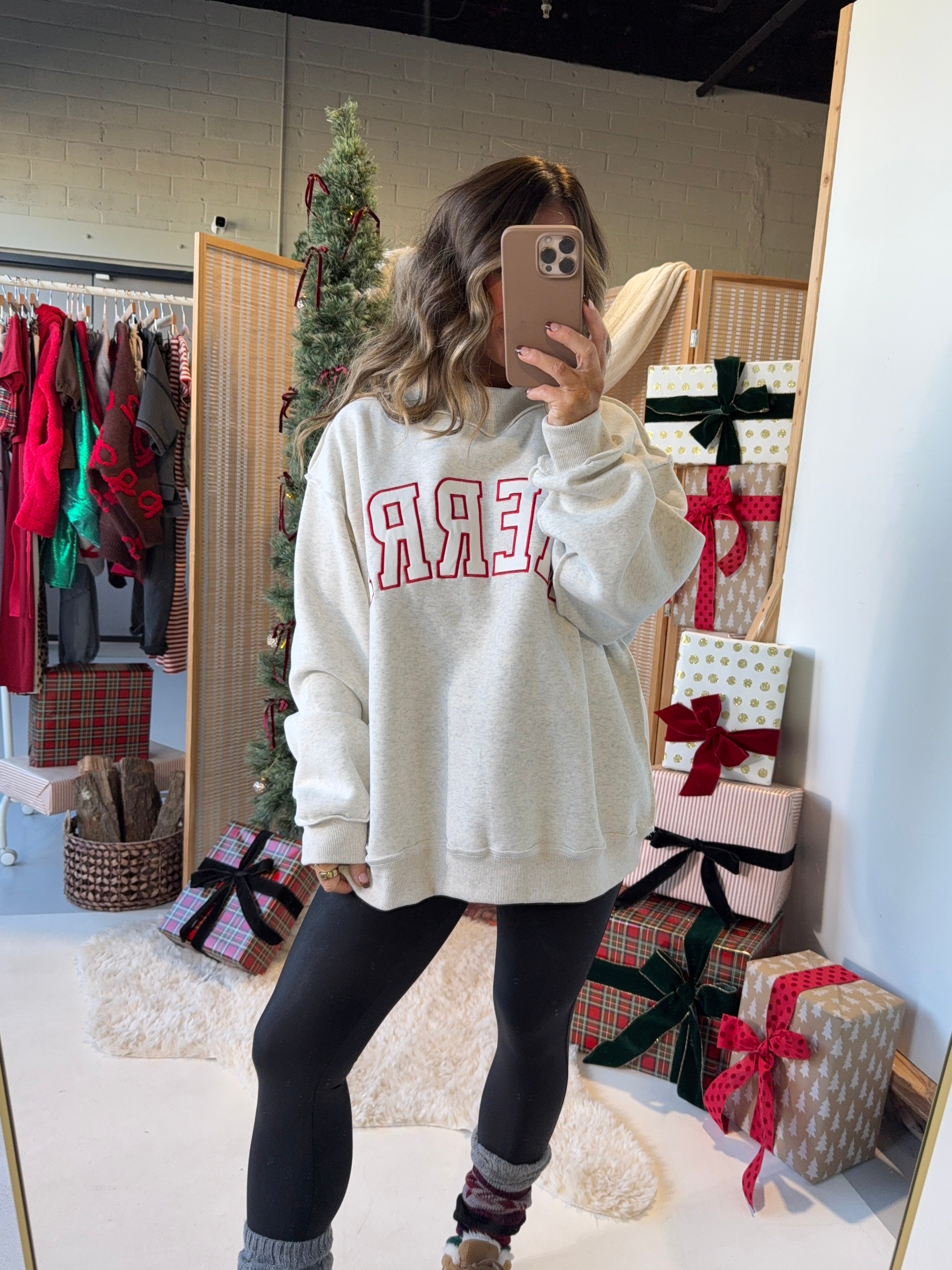 MERRY Mock Neck Sweatshirt Heather Grey