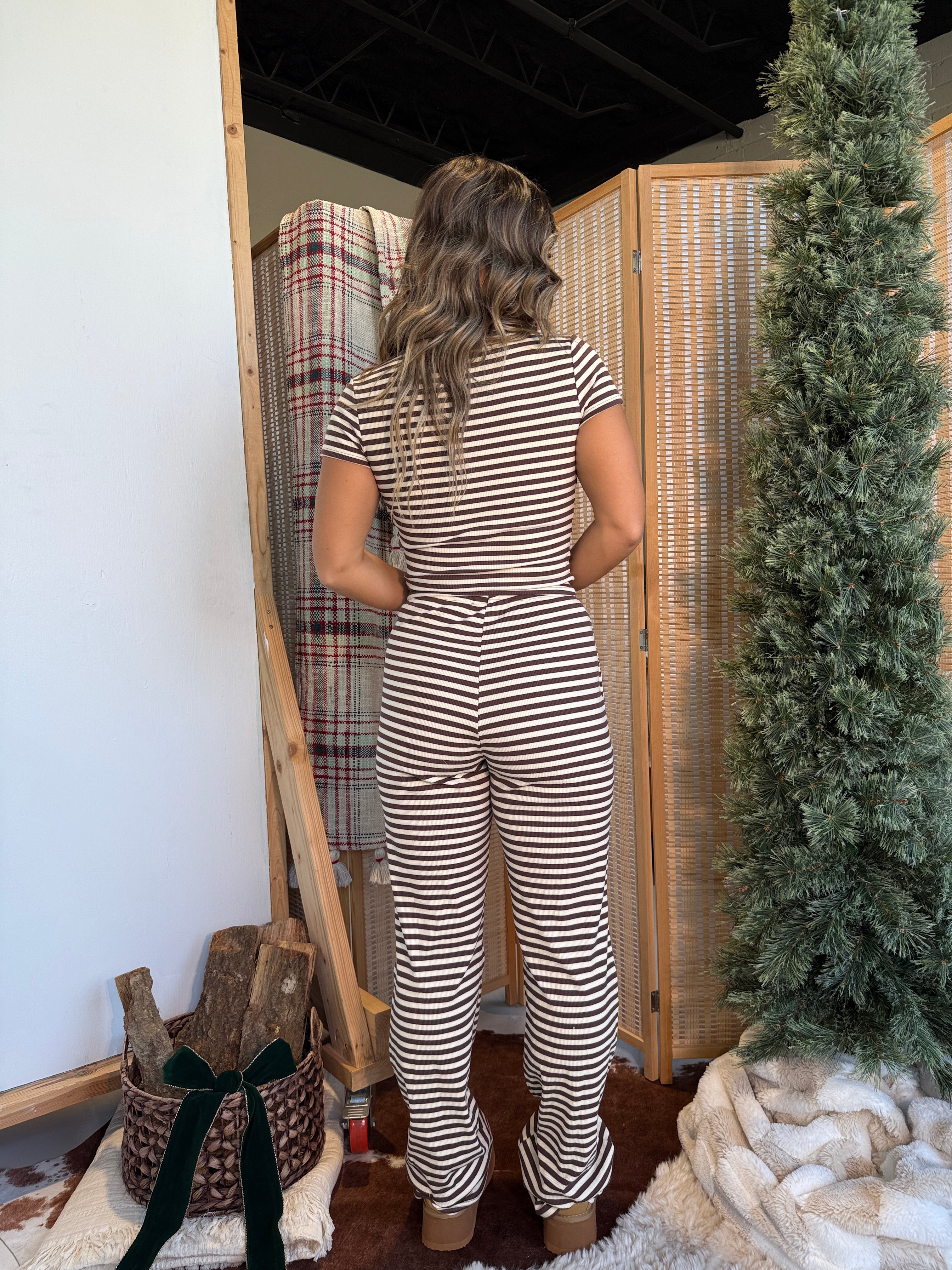 Cabin Fever Striped Lounge Set Chocolate