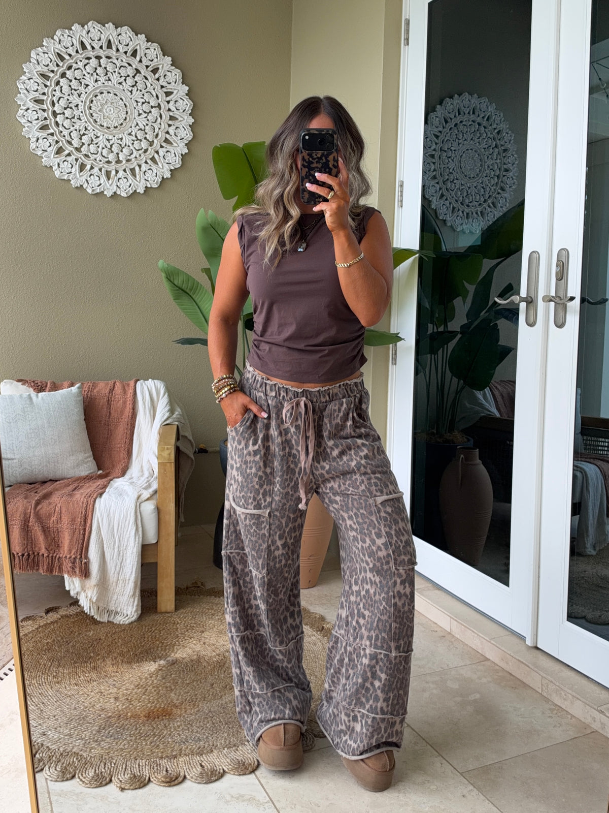 Leopard Trail Lounge Pants Mocha Multi