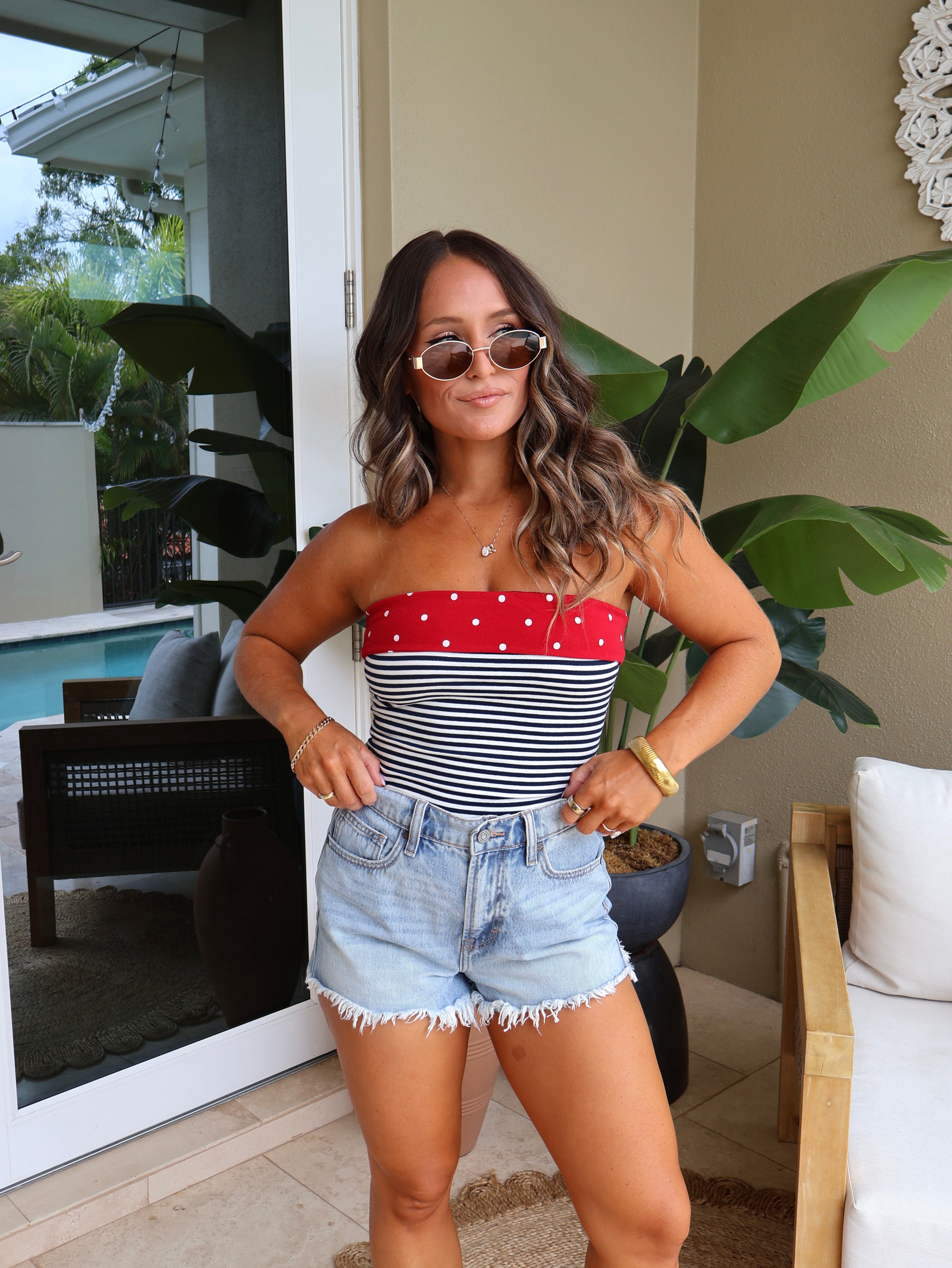 Sweet Caroline Contrast Top Navy Multi