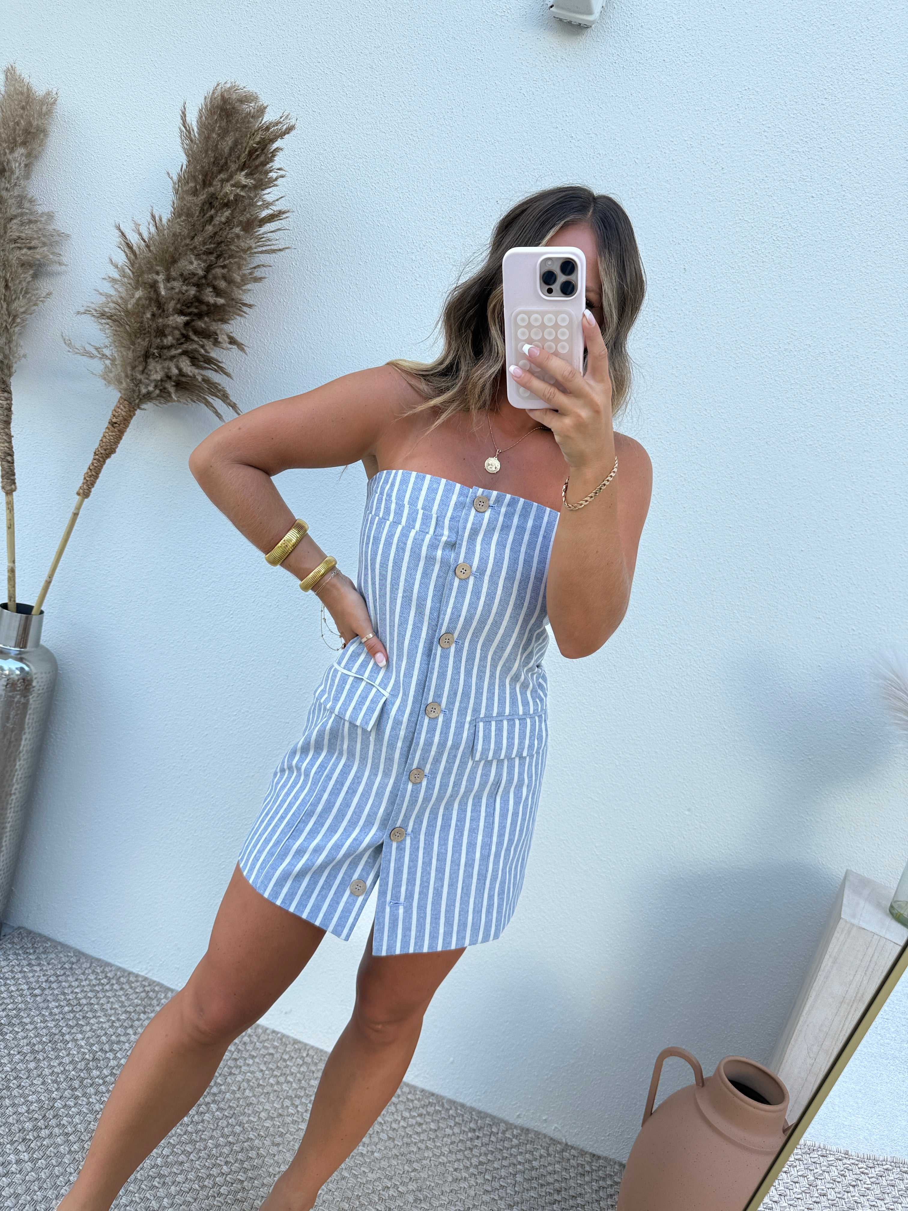 Pin Striped Cutie Mini Dress Blue