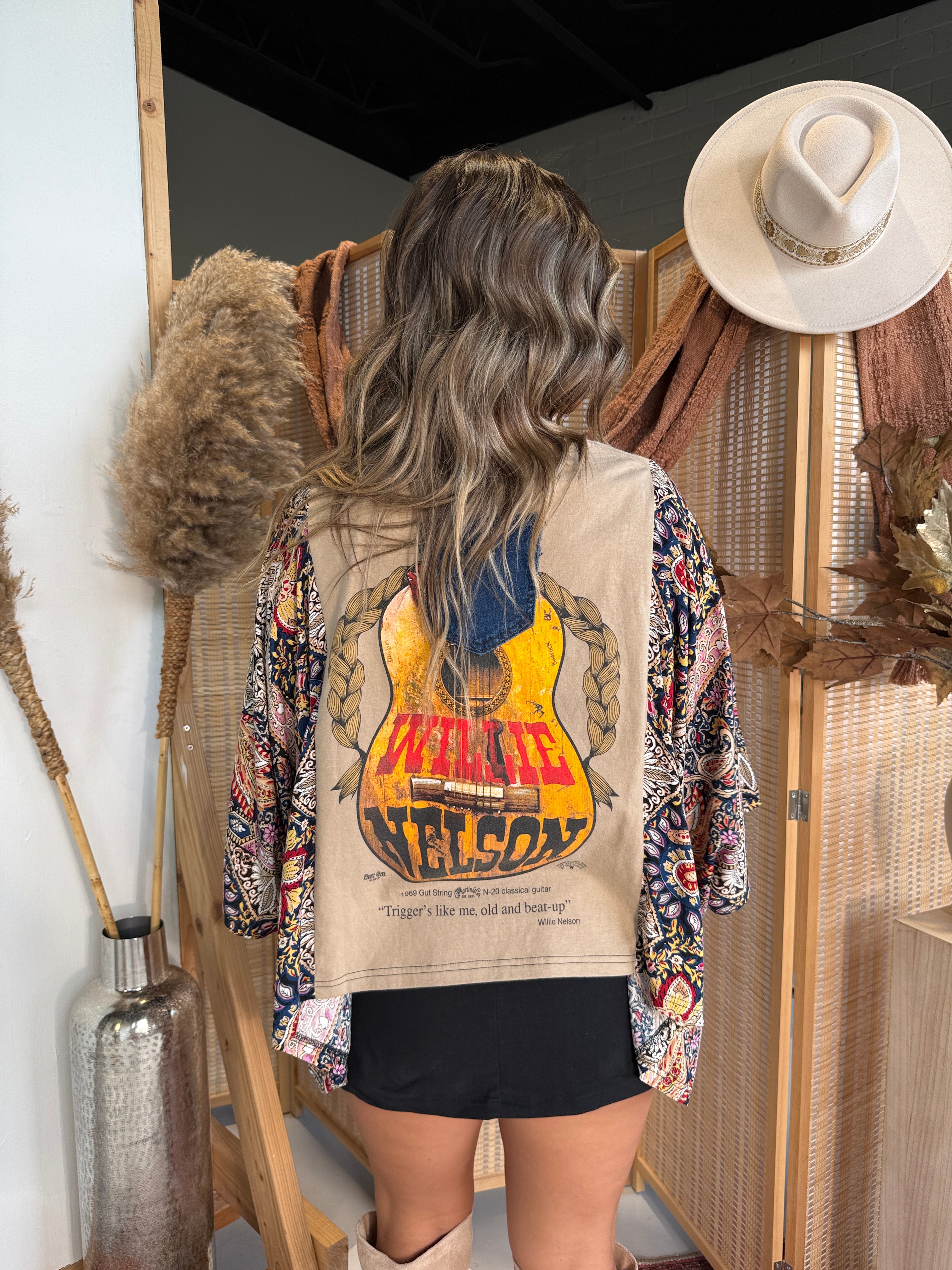Willie Nelson Mix & Match Tee Taupe Floral