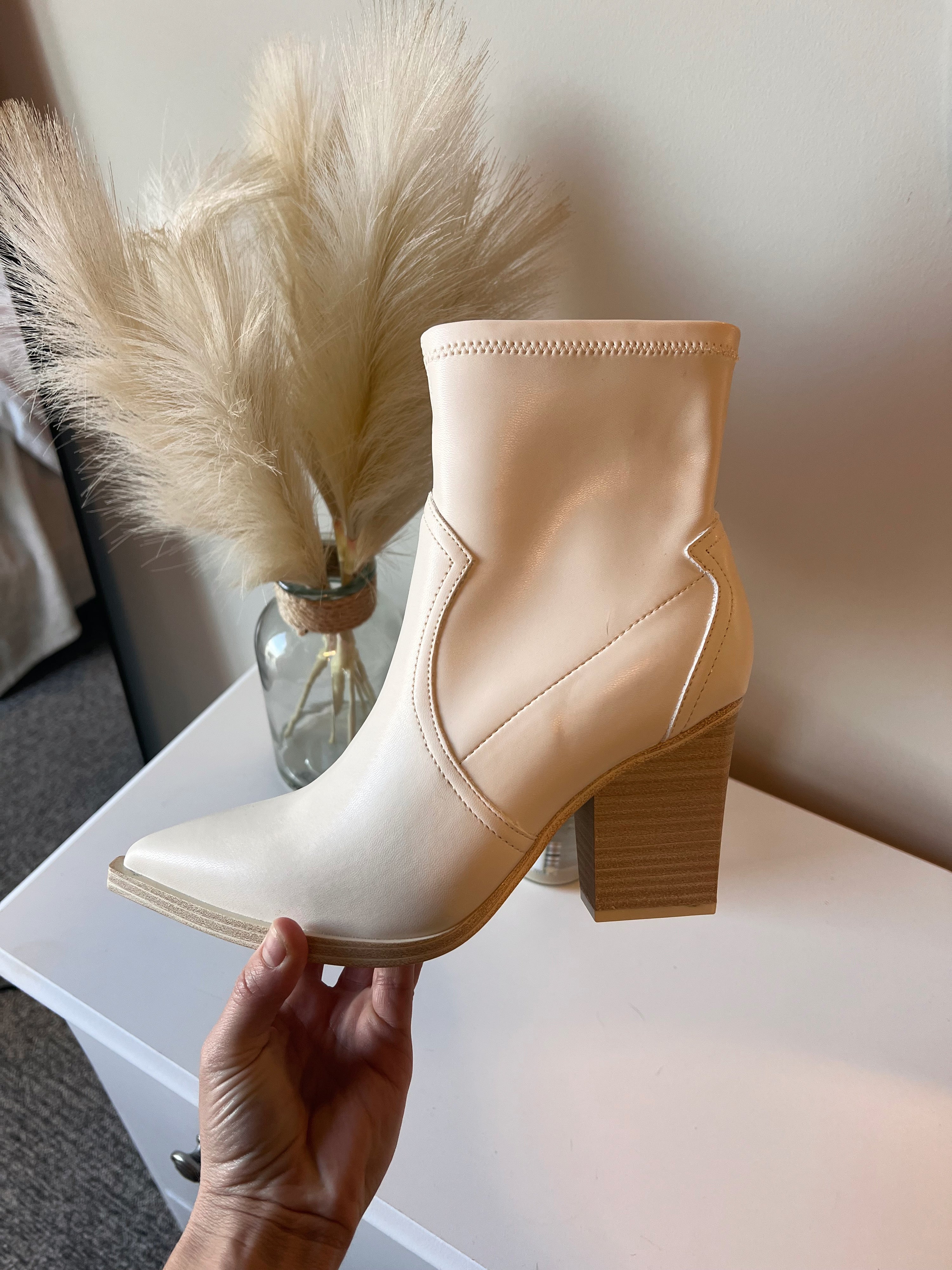 Rachell Cowboy Inspired Booties Bone