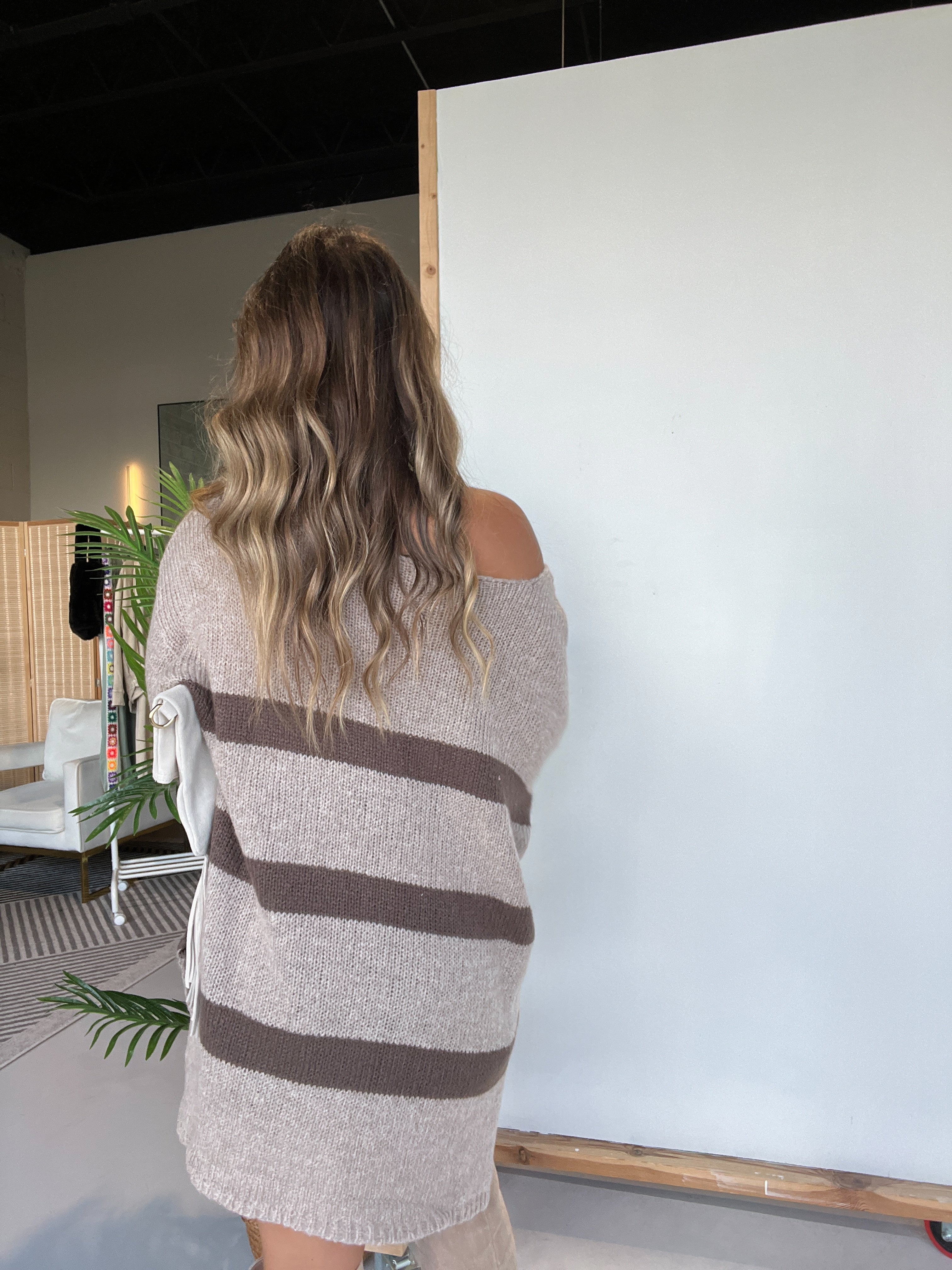 Whitney Striped Tunic Sweater Mocha