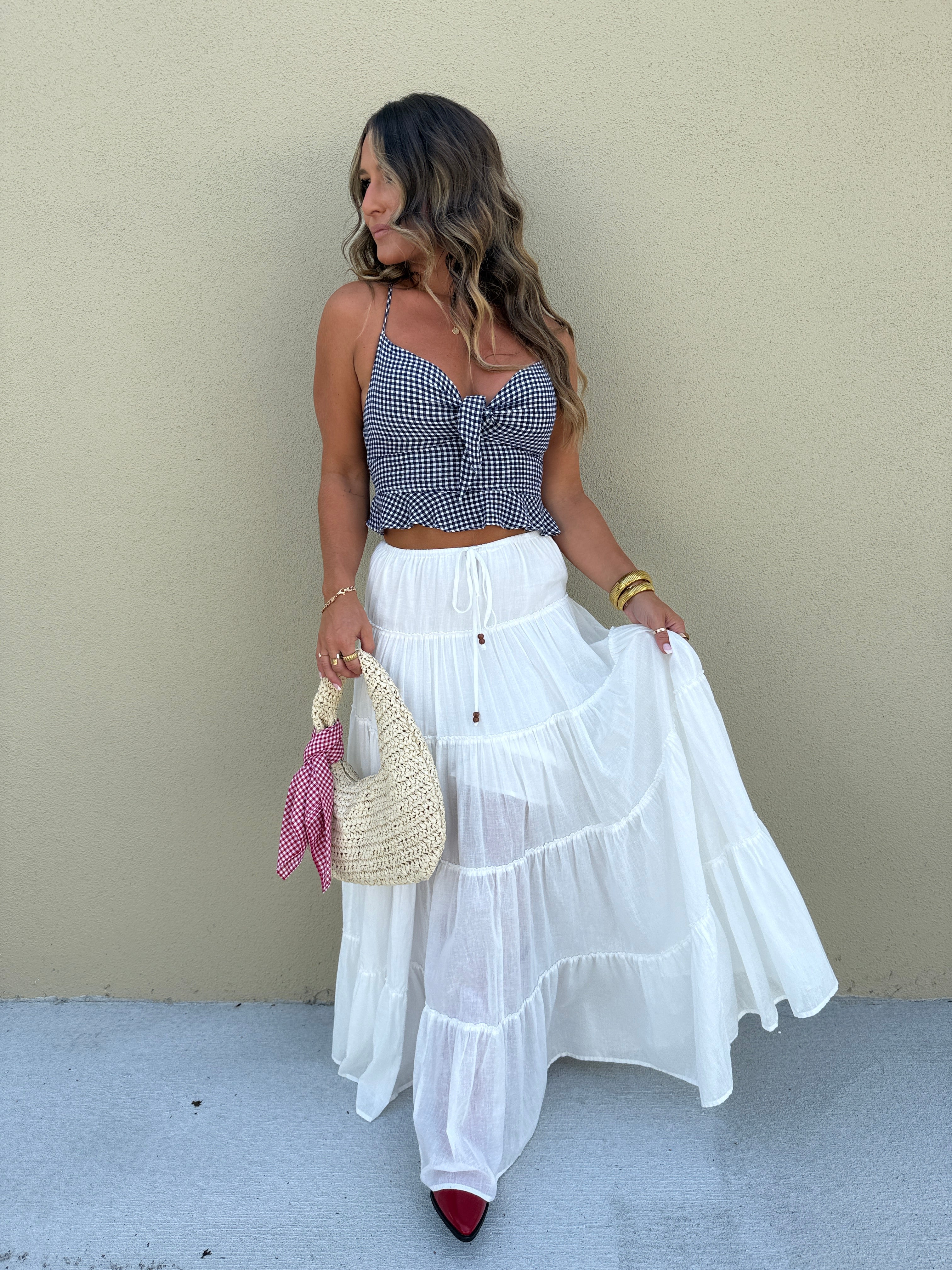 Land that I Love Tiered Maxi Skirt Off White
