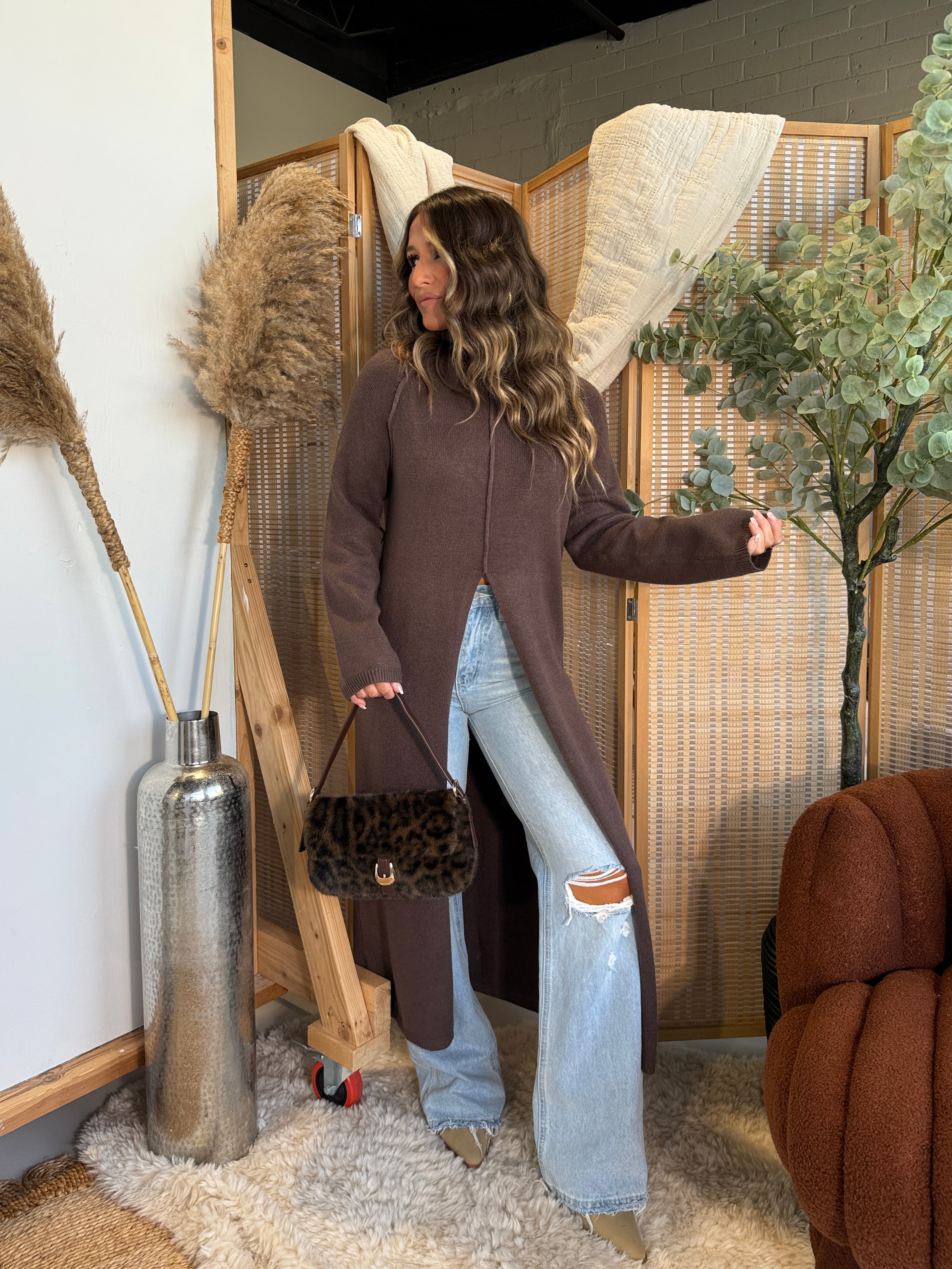 Saddle & Rose Maxi Sweater Top Brown