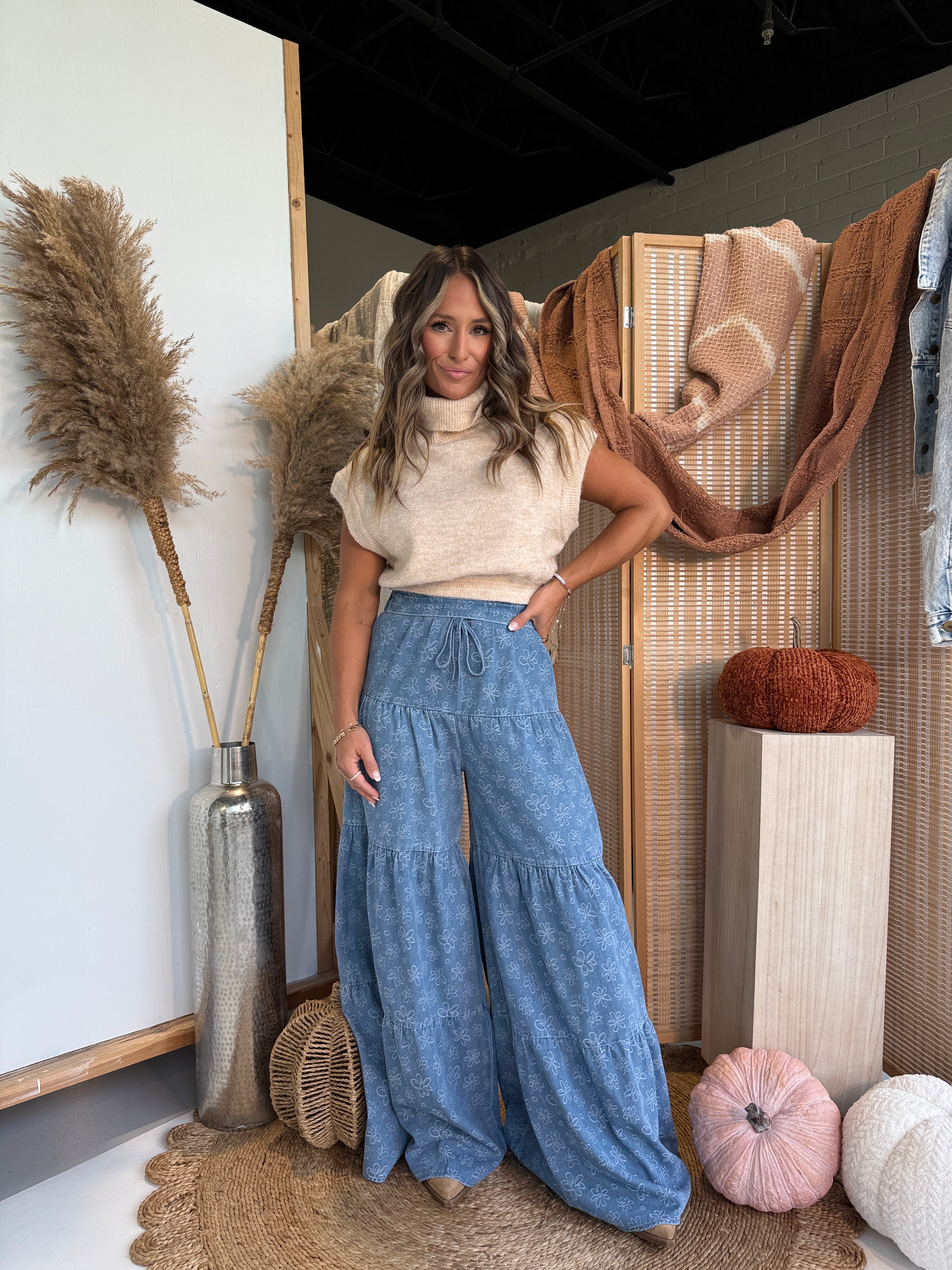 Sweater Weather Tiered Pants Denim