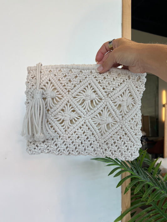Always There Crochet Clutch Tassel Bag Ivory