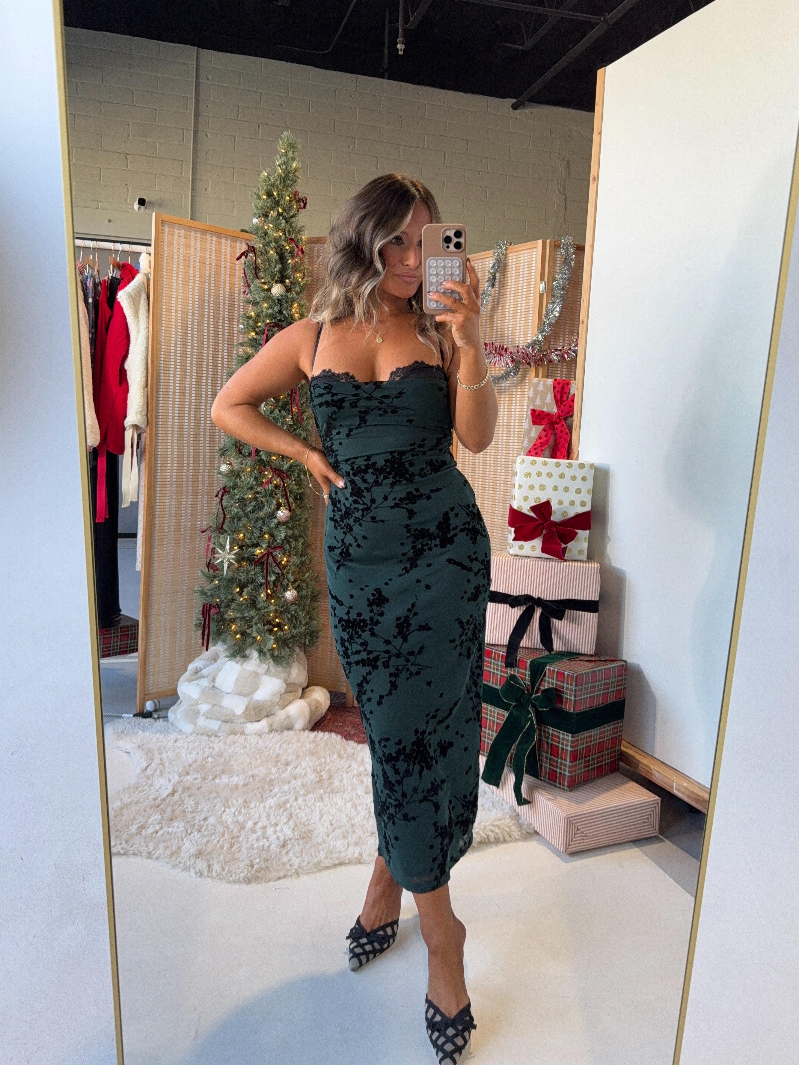 Emerald Jewels Mesh Midi Dress