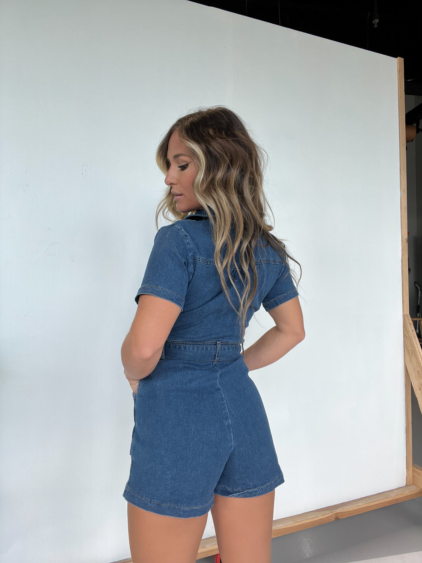 Blaire Buckled Denim Romper