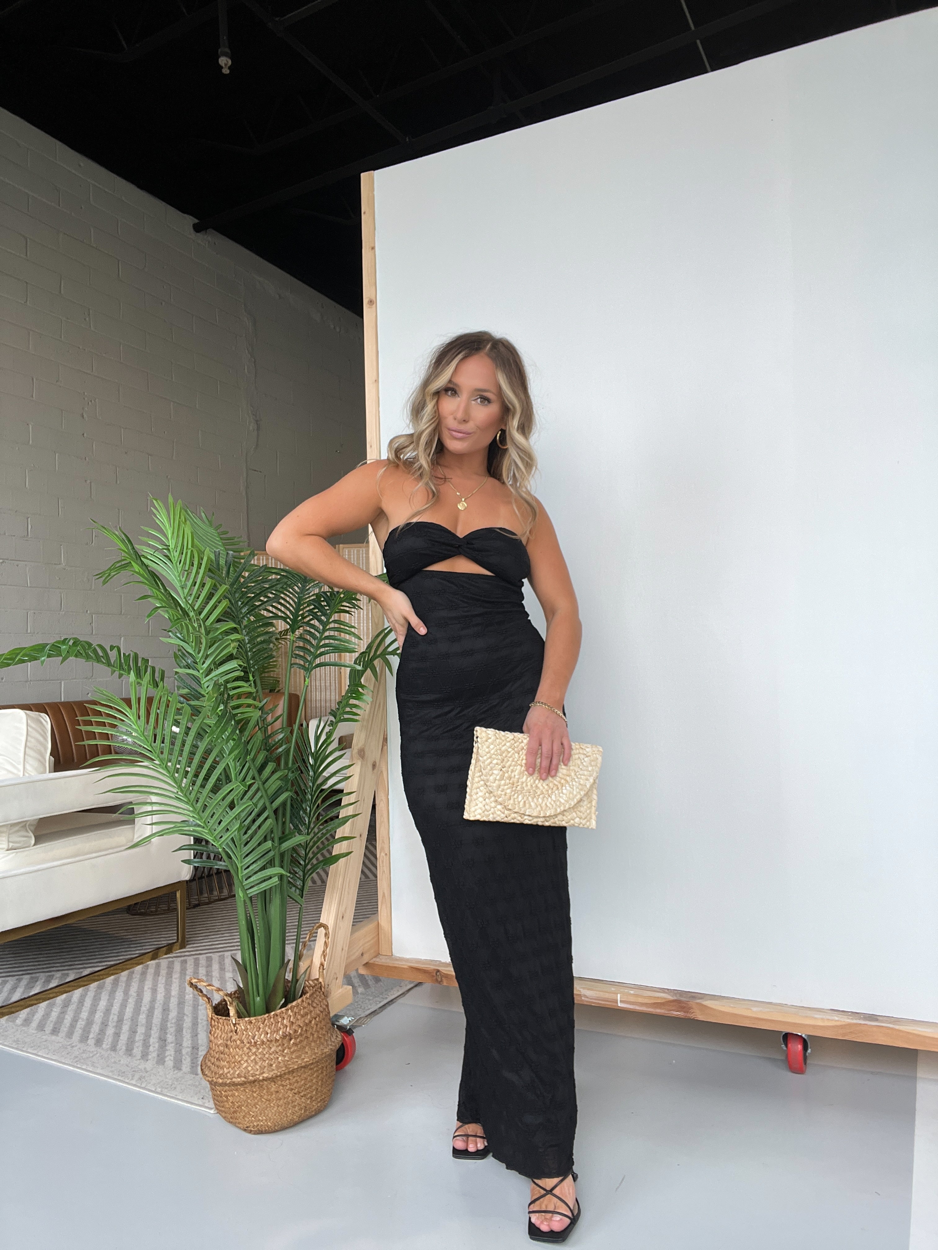 Femme Strapless Lace Maxi Dress Black