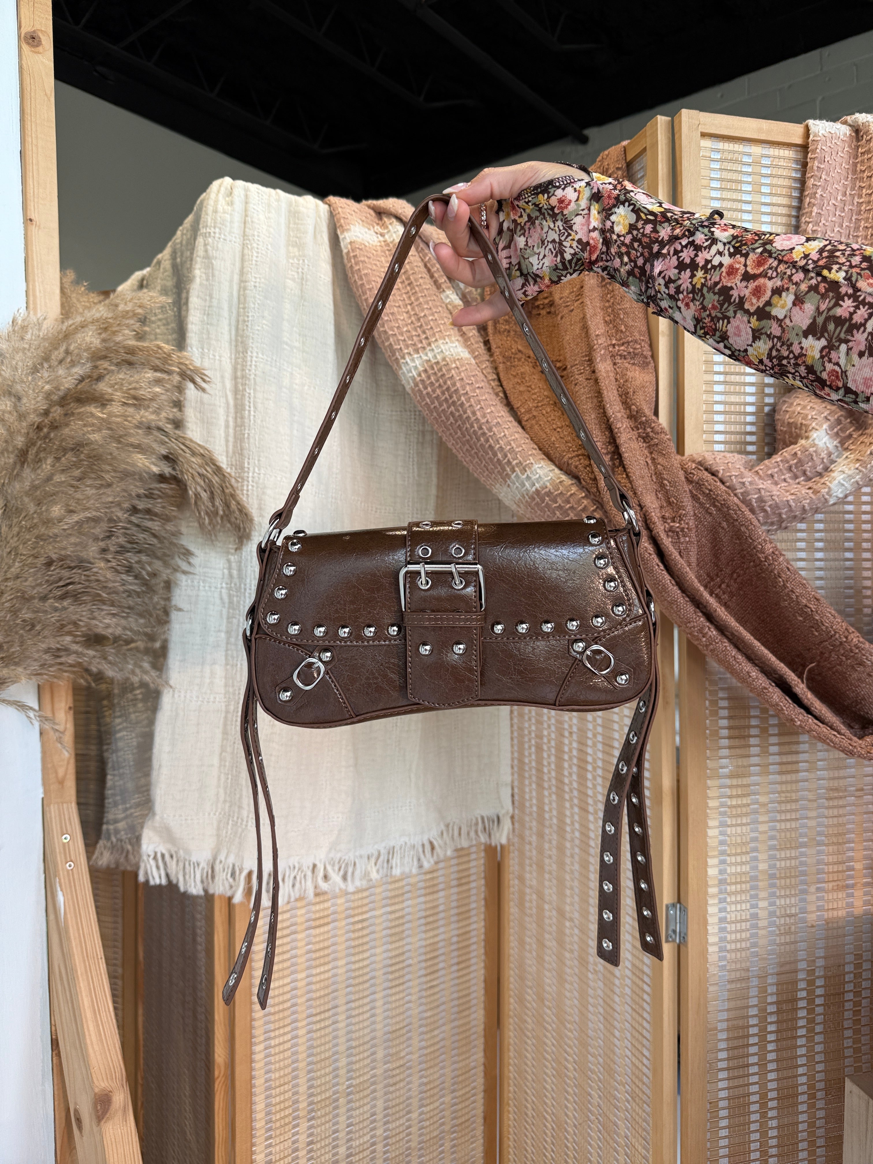 Ginny Faux Leather Shoulder Bag Brown